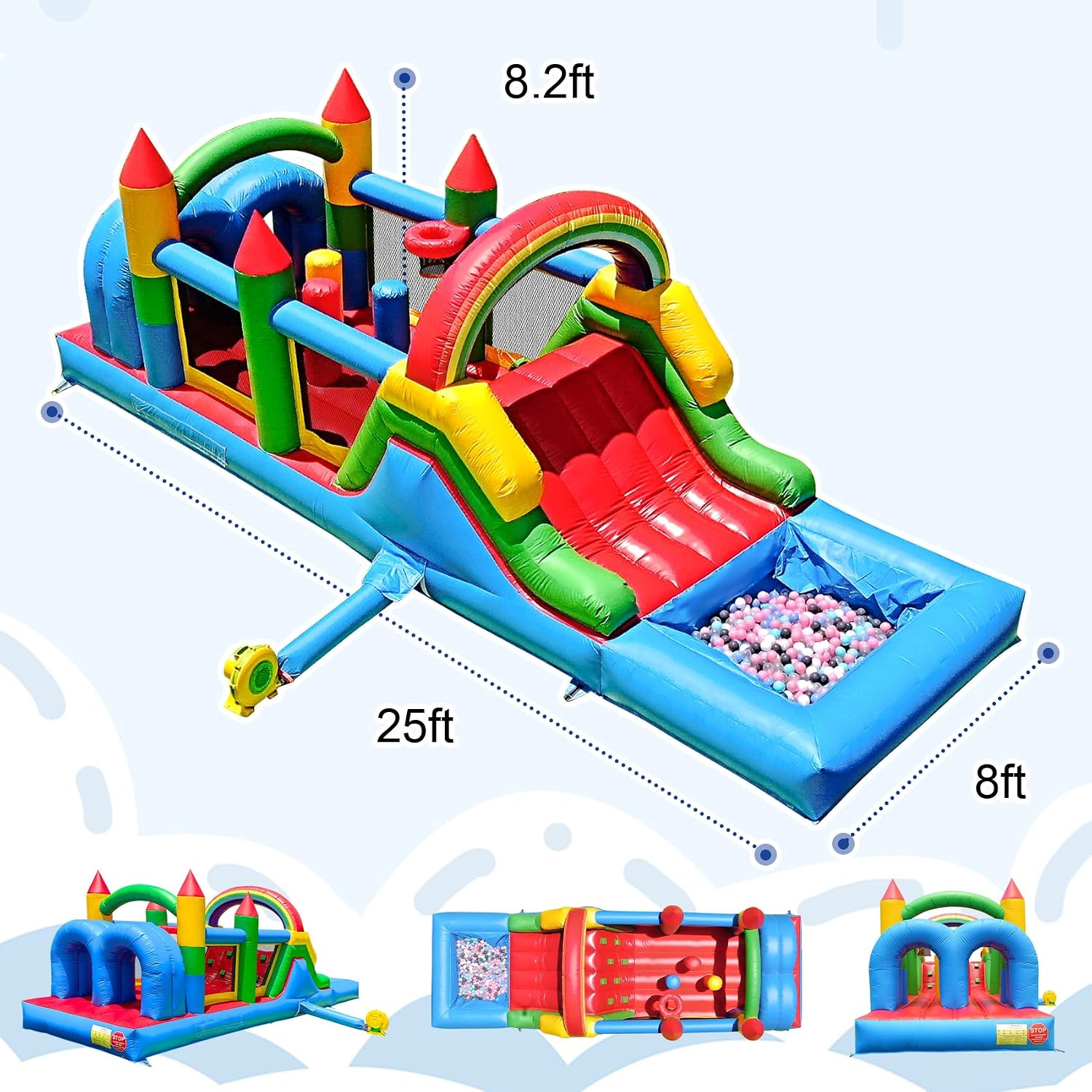 25FT Commercial Grade Bounce House Combo, Heavy Duty PVC Inflatable Bouncer with Crawl Tunnel & Obstacle Course, Large Jumping Castle for Backyard, Birthday Party, School Event, Kids Ages 3-12