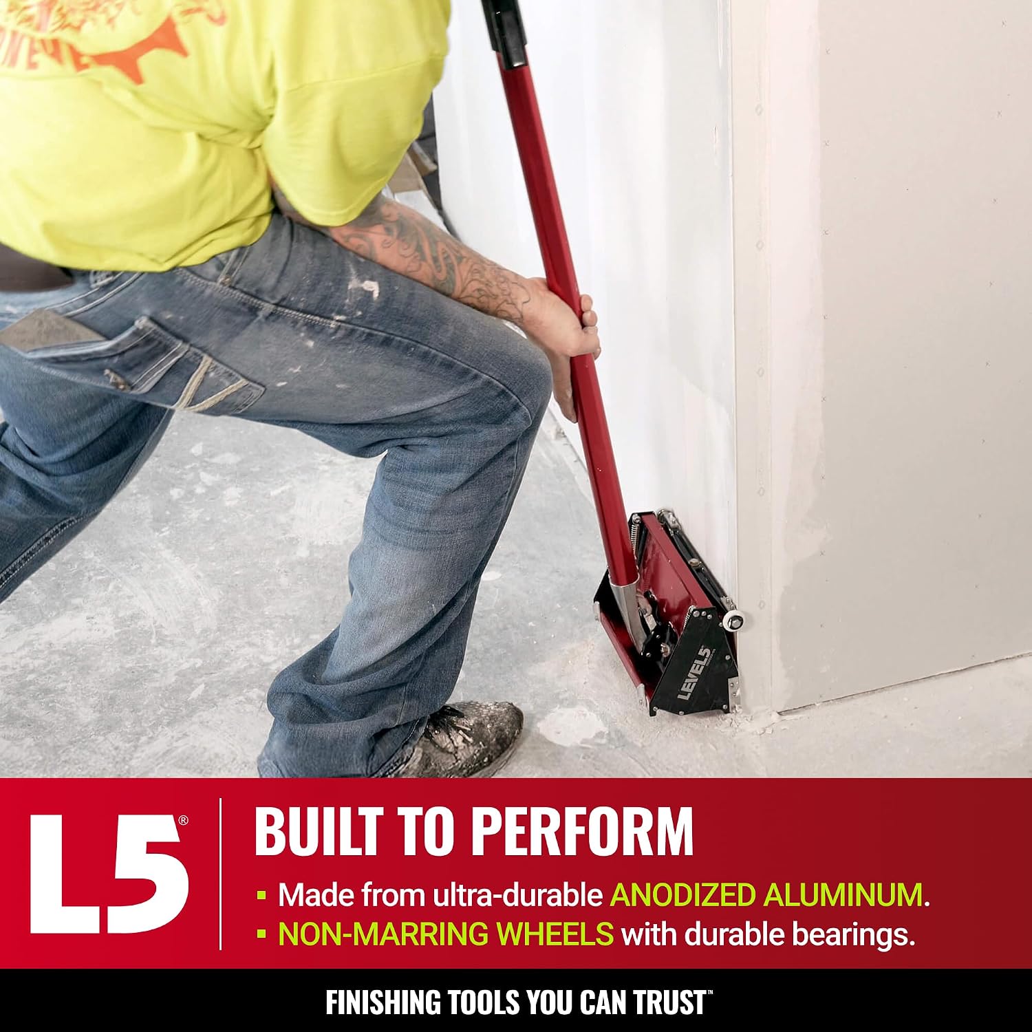 7-Inch Flat Finishing Box + Extendable Handle - LEVEL5 | Pro-Grade | Drywall Gyprock Plasterboard Sheetrock | 4-572