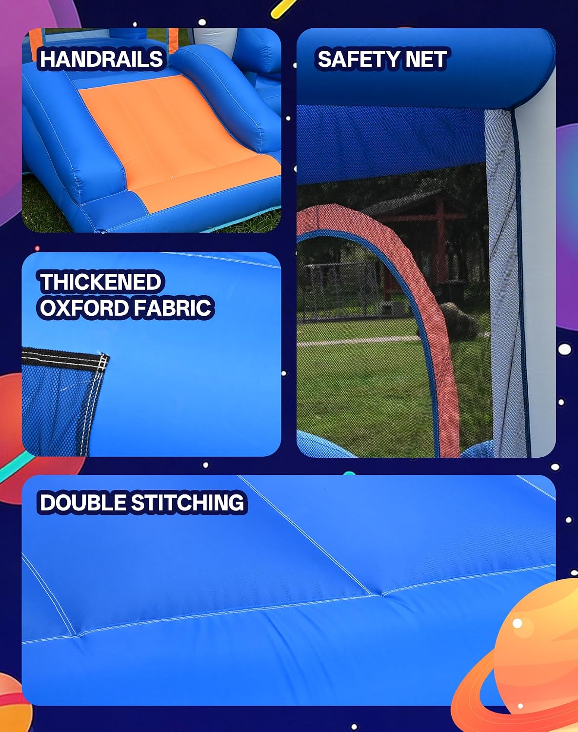 Kid Bounce House, Space Rocket Theme Inflatable Bounce House for 3-6 with 370W Blower, Basketball Hoop, Slide, Ball Pit (Balls Not Included), Storage Bag, Bouncy Castle for Indoor Outdoor Use