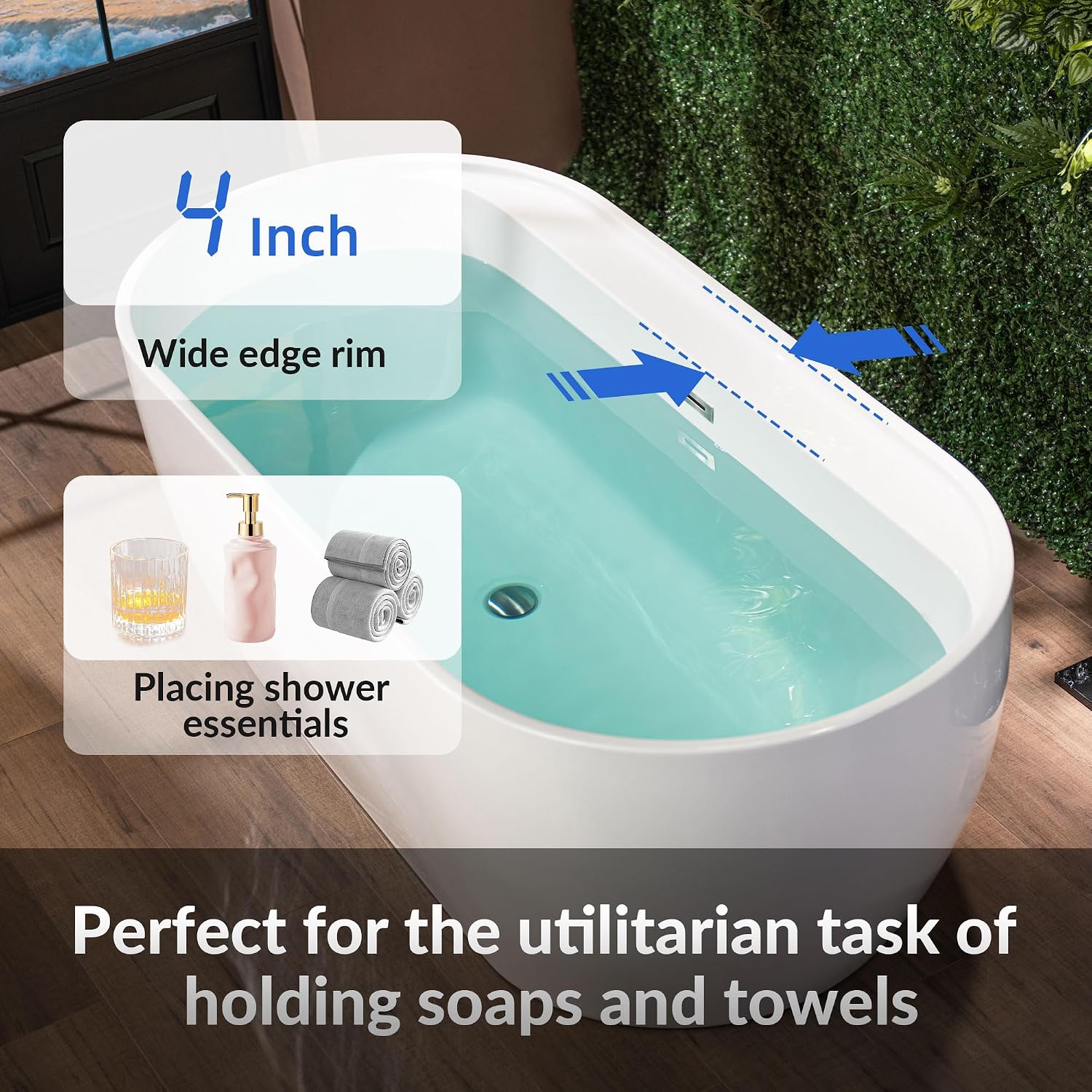 WOODBRIDGE 67' Acrylic Freestanding Bathtub Contemporary Soaking White Tub with Brushed Nickel Overflow and Drain,B0063-B/N
