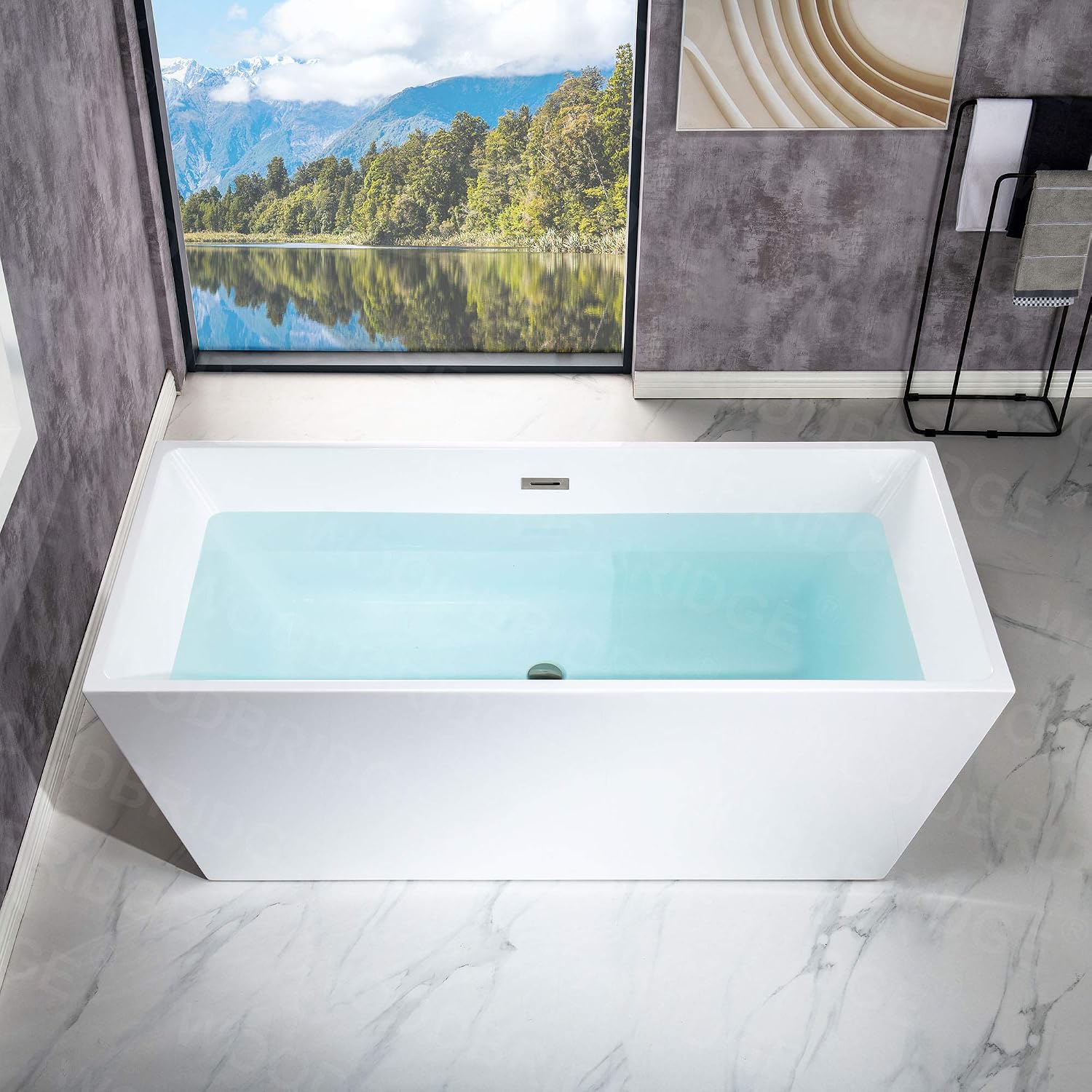 WOODBRIDGE 67' Acrylic Freestanding Bathtub Contemporary Soaking White Tub with Brushed Nickel Overflow and Drain，BTA1512-B/N-Drain&O