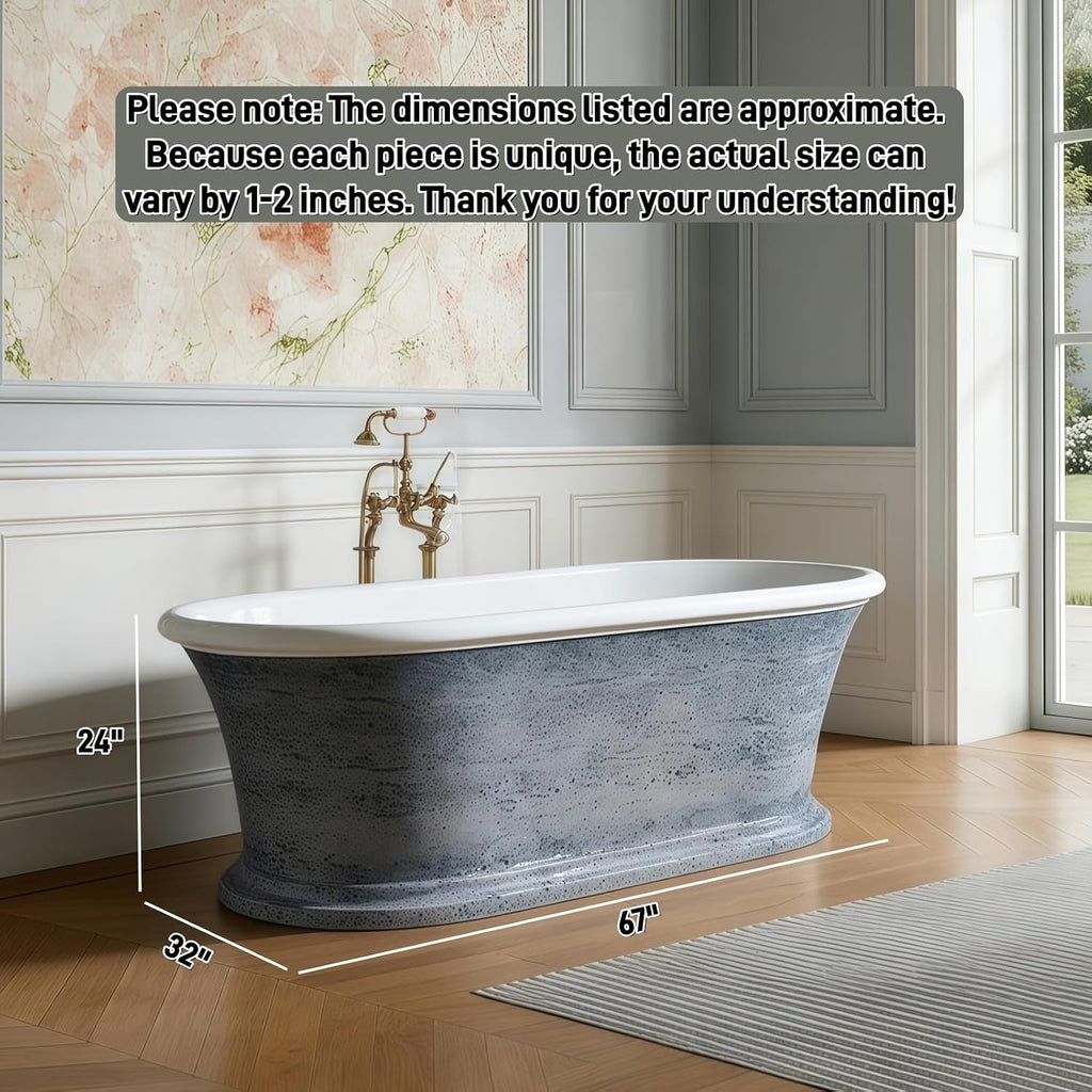 67' Edeyeu Freestanding Bathtub - Solid Surface Bathtub Soaking Tub With Natural Rock Texture Finish, Extra Deep Stand Alone Tub, Ergonomic Free Standing Spa Design, Beige