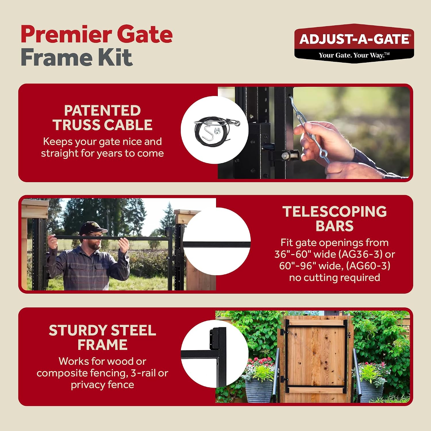 Adjust-A-Gate Build Kit, Adjustable 60'-96' Lockable 2 Way Gate (2 Pack) with Building Kit, 36'-60' (2 Pack)