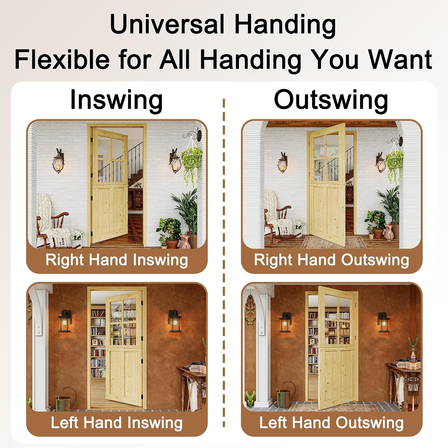 32' x 80' Exterior Prehung Dutch Door, Universal 1 Lite Tempered Clear Glass Split Single Doors, Solid Core Home Entry Door, Natural Pine Wood - with 4 Hinges & 1 Latch & Jamb, Jamb Assembly Needed