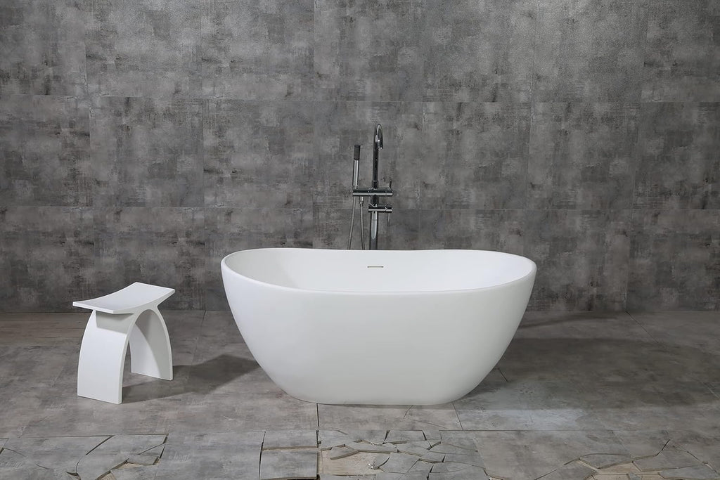 Aqua Eden VRTRS573224 Arcticstone 57-Inch Solid Surface White Stone Freestanding Tub with Drain, Matte White