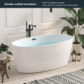 FerdY Tahiti 59' Acrylic Freestanding Bathtub, Elegant Oval Shape Soaking Bathtub, Glossy White, Matte Black Drain & Bath Pillow for Bathtub,Thick Tub Pillows, Breathable 4D Air Mesh