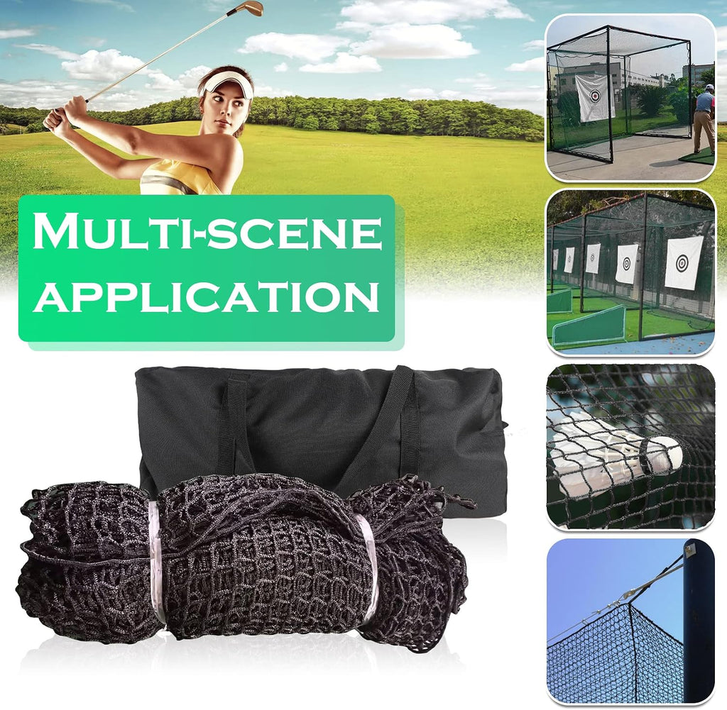 Golf Batting Cage Netting Golf Practice Nets, 10ft x 10ft x 10ft Frame NOT Included, with 4 Carabiners and 2 Tie Rope, for Backyard, Black