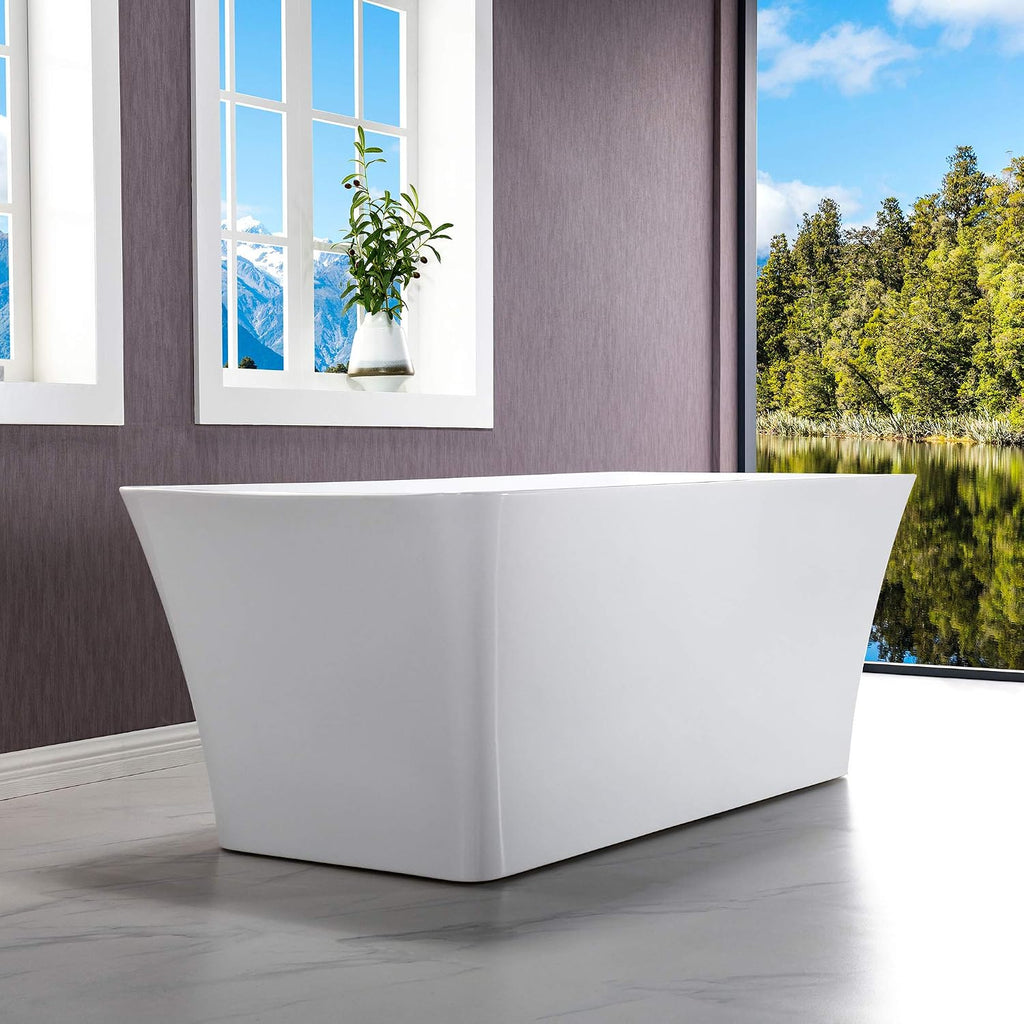 WOODBRIDGE 59'Freestanding White Acylic Soaking Bathtub with White Pillow,Drain and Overflow inBrushed Gold,BTA1509 -BG-Drain &O+ Pillow