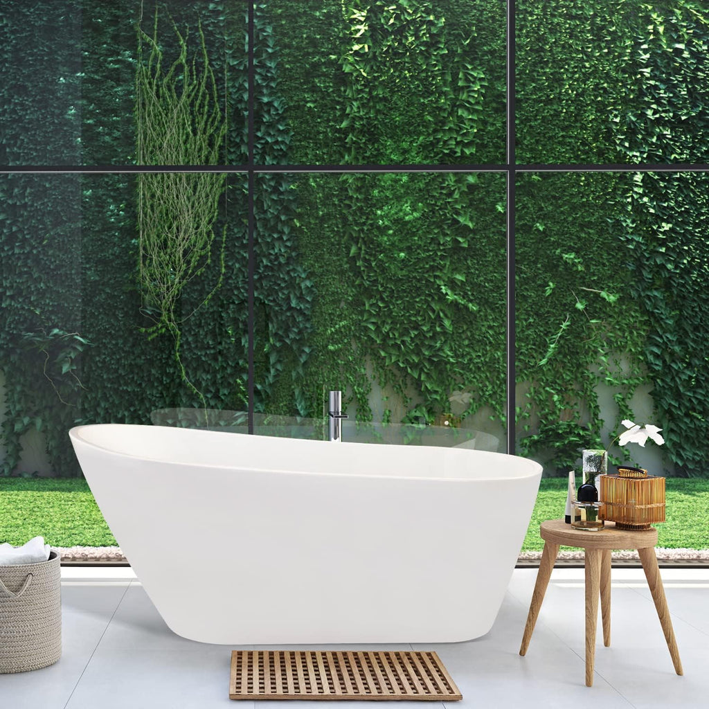 Shaia 67' x 32' Freestanding Soaking Acrylic Bathtub in White