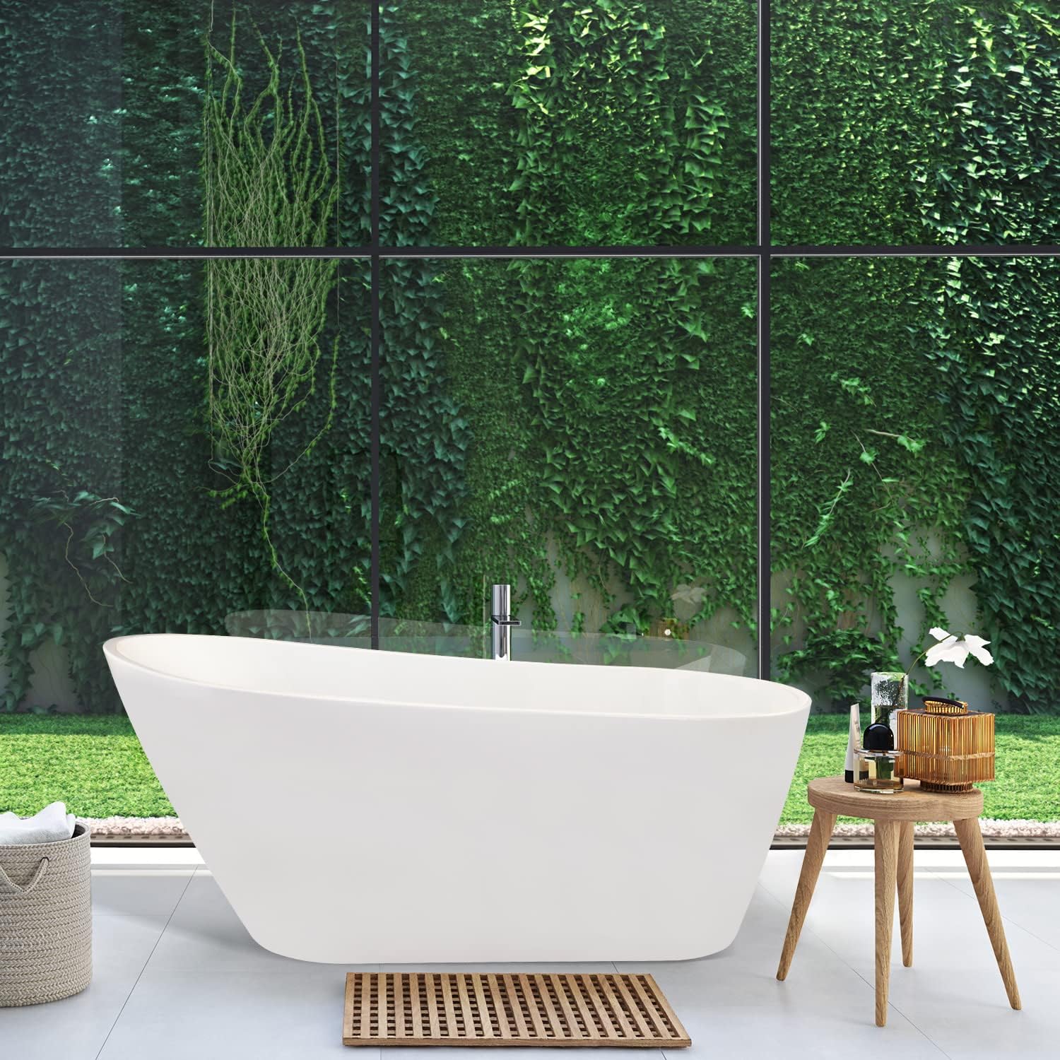 Shaia 67' x 32' Freestanding Soaking Acrylic Bathtub in White