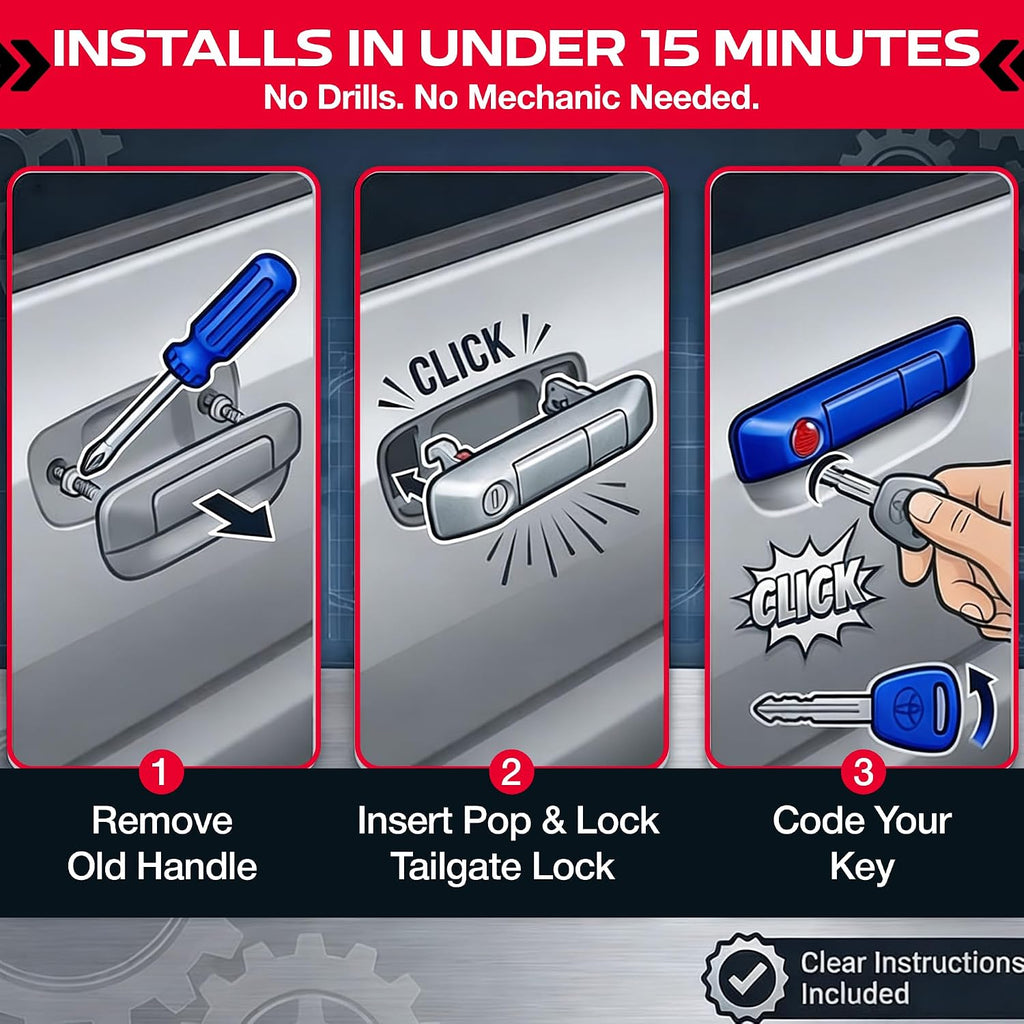 Pop & Lock PL5402 Toyota Tacoma Tailgate Lock 2005–2015 – Manual Anti-Theft Tailgate Lock, Bolt Codeable, Easy Install (Speedway Blue)
