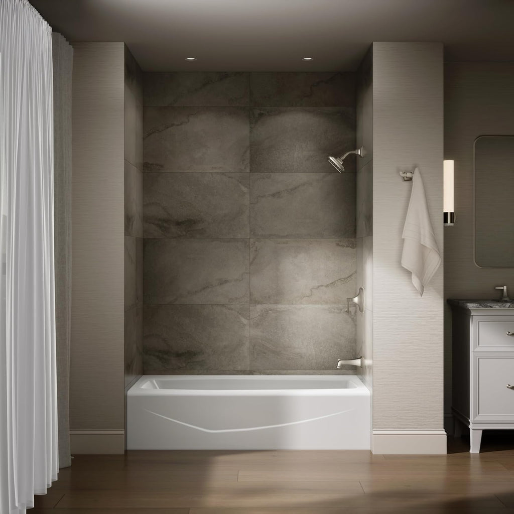 KOHLER 716-0 Villager 60' x 30-1/4' Alcove Cast Iron Bathtub with Right-Hand Drain and Integral Apron, Safeguard Slip-Resistant Surface, White