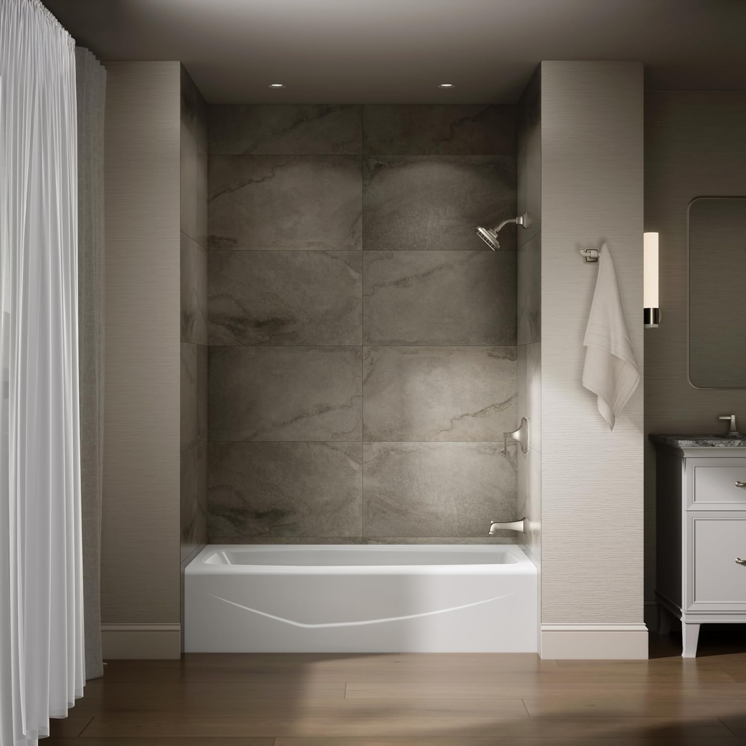 KOHLER 716-0 Villager 60' x 30-1/4' Alcove Cast Iron Bathtub with Right-Hand Drain and Integral Apron, Safeguard Slip-Resistant Surface, White