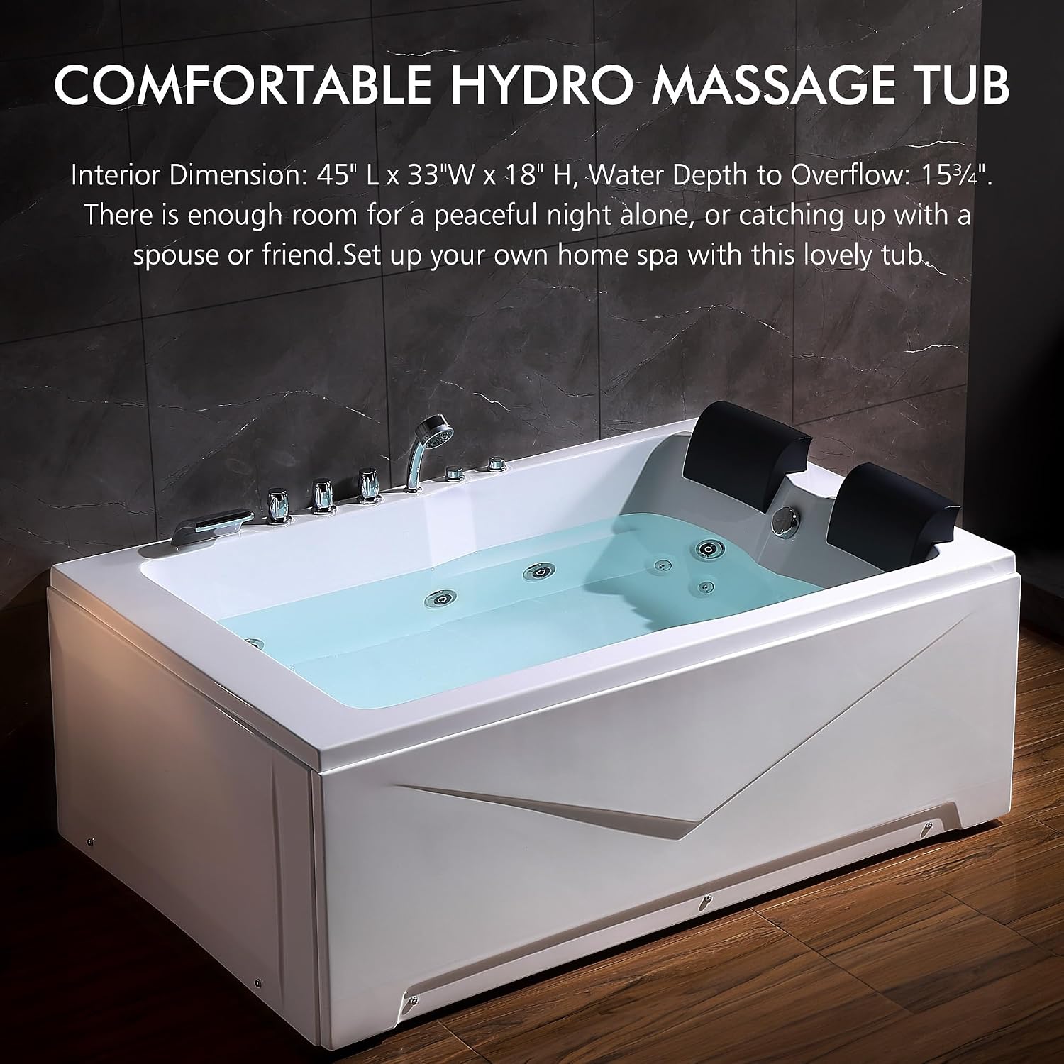 Empava 2 Person Whirlpool Bathtub,71' Whirlpool Tubs with 16 Jets,Jetted bathtub,Acrylic SPA Bath Tub,2 Person Hydro Massage Bathtub with Right Drain,3-Side Apron,White