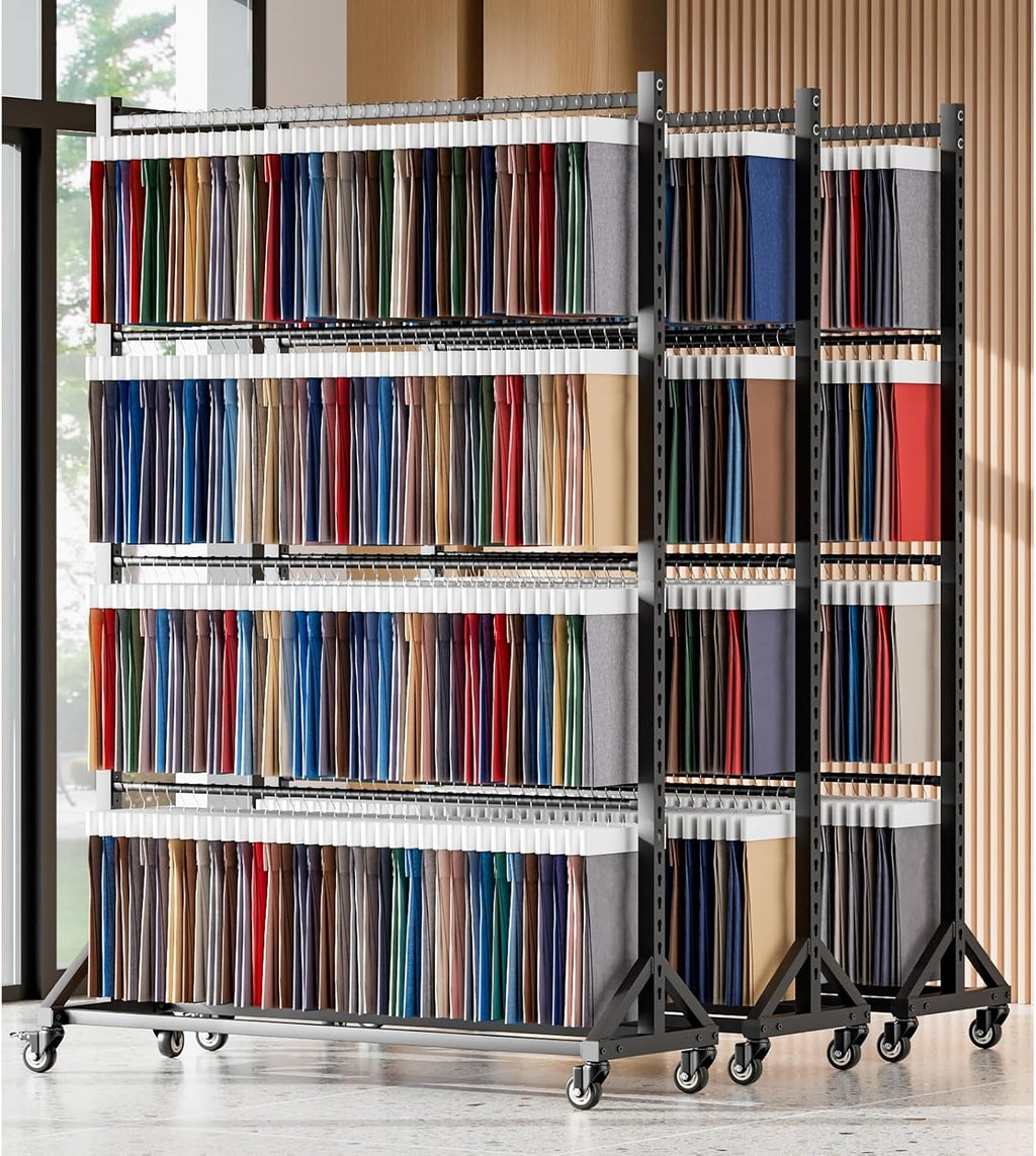 Home Textile Fabric Roll Storage Rack with Wheels, Heavy Duty Steel Mobile Shelves Metal Clothes Hanger Commercial Fabric Curtain Sample Color Card Display Rac(One Color-120x45x205cm