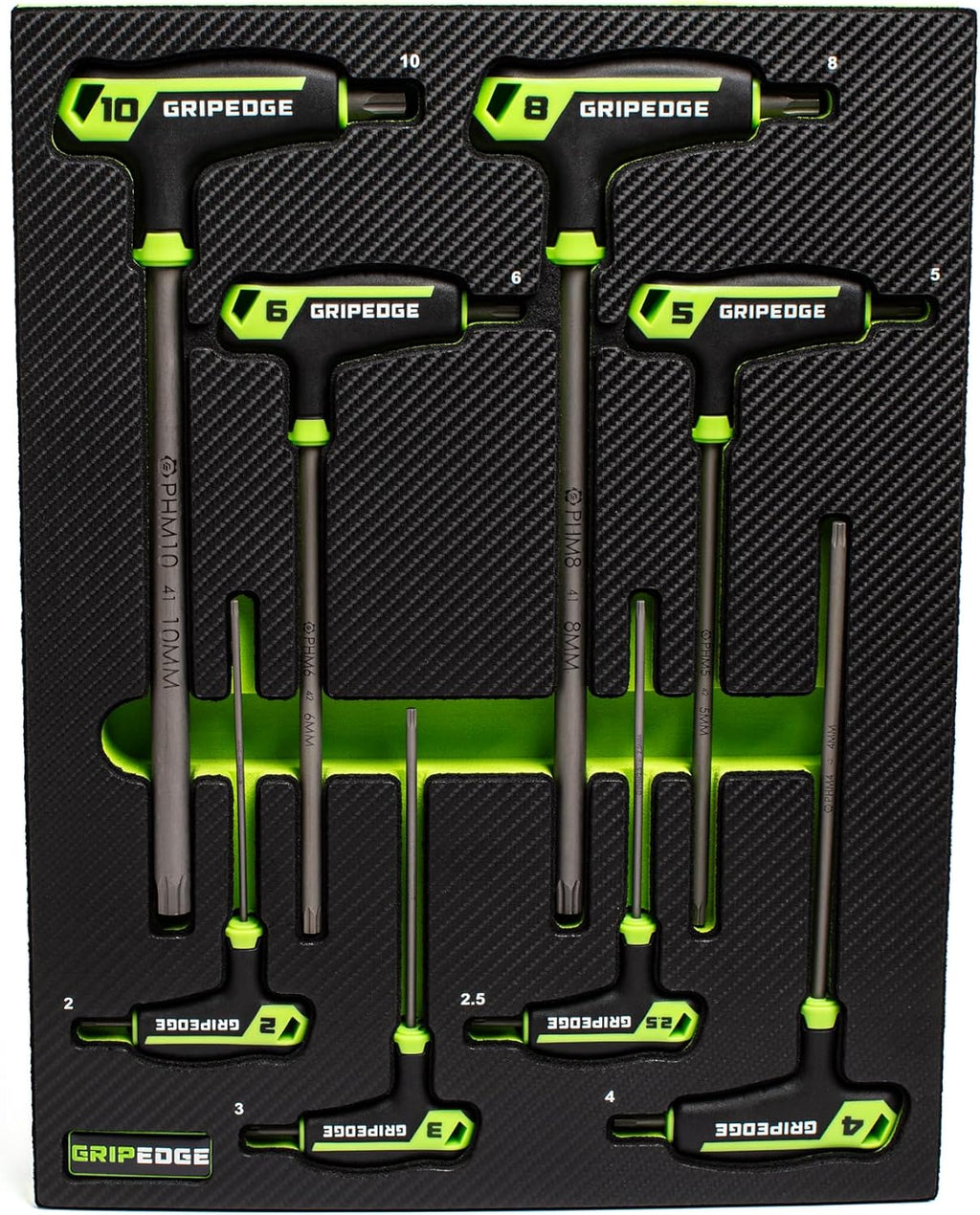 Grip Edge 8-PC METRIC HEX T-Handle Driver Set | Sizes - 2, 2.5, 3, 4, 5, 6, 8, 10 MM| Made With S2 Steel | Includes Premium EVA Foam Tray|