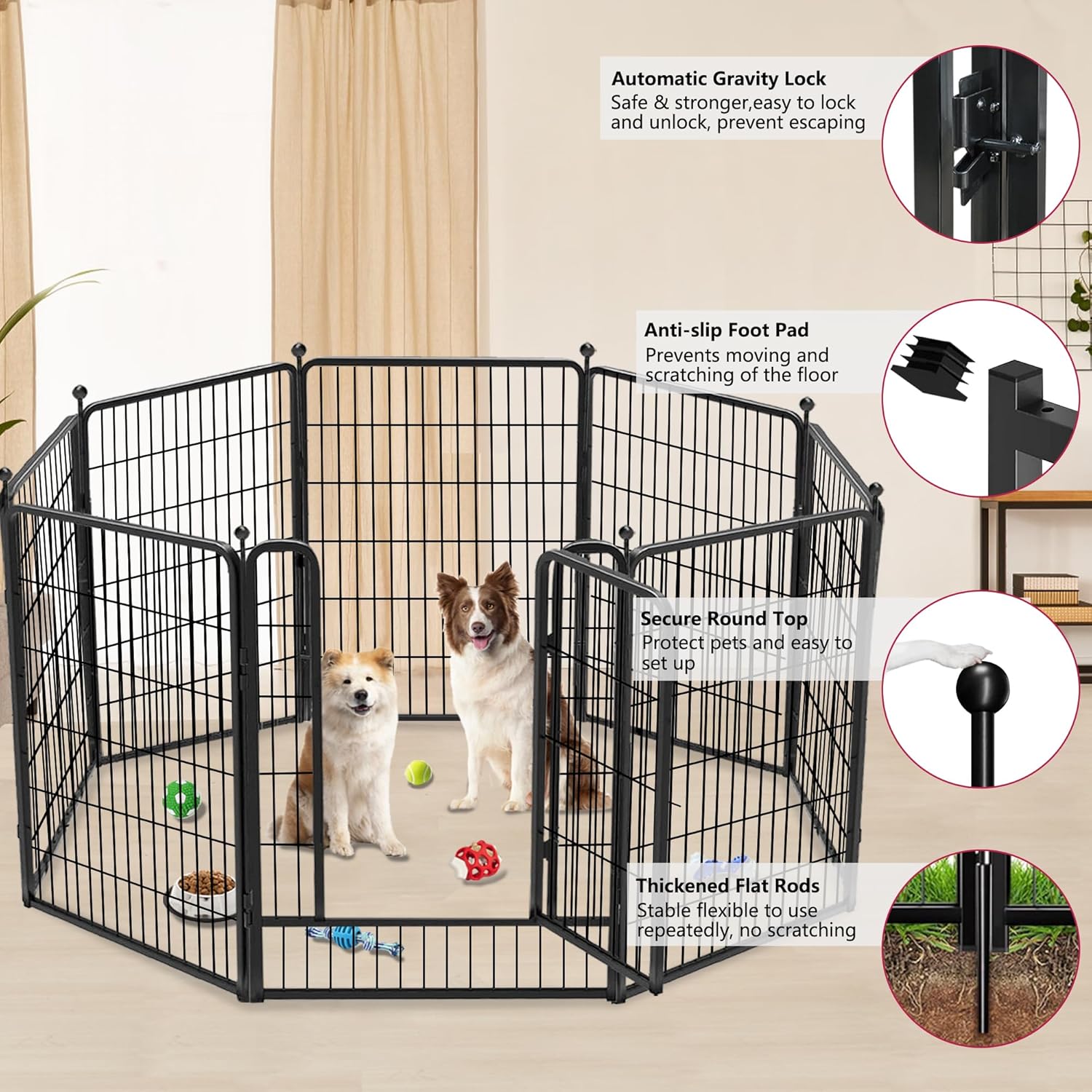 Dog Playpen, 40 inch 8 Panels Dog Fence Outdoor Heavy Duty Dog Pen for Large/Medium/Small Dogs, Indoor Puppy Playpen with Door Portable Pet Fence for RV Camping, Yard