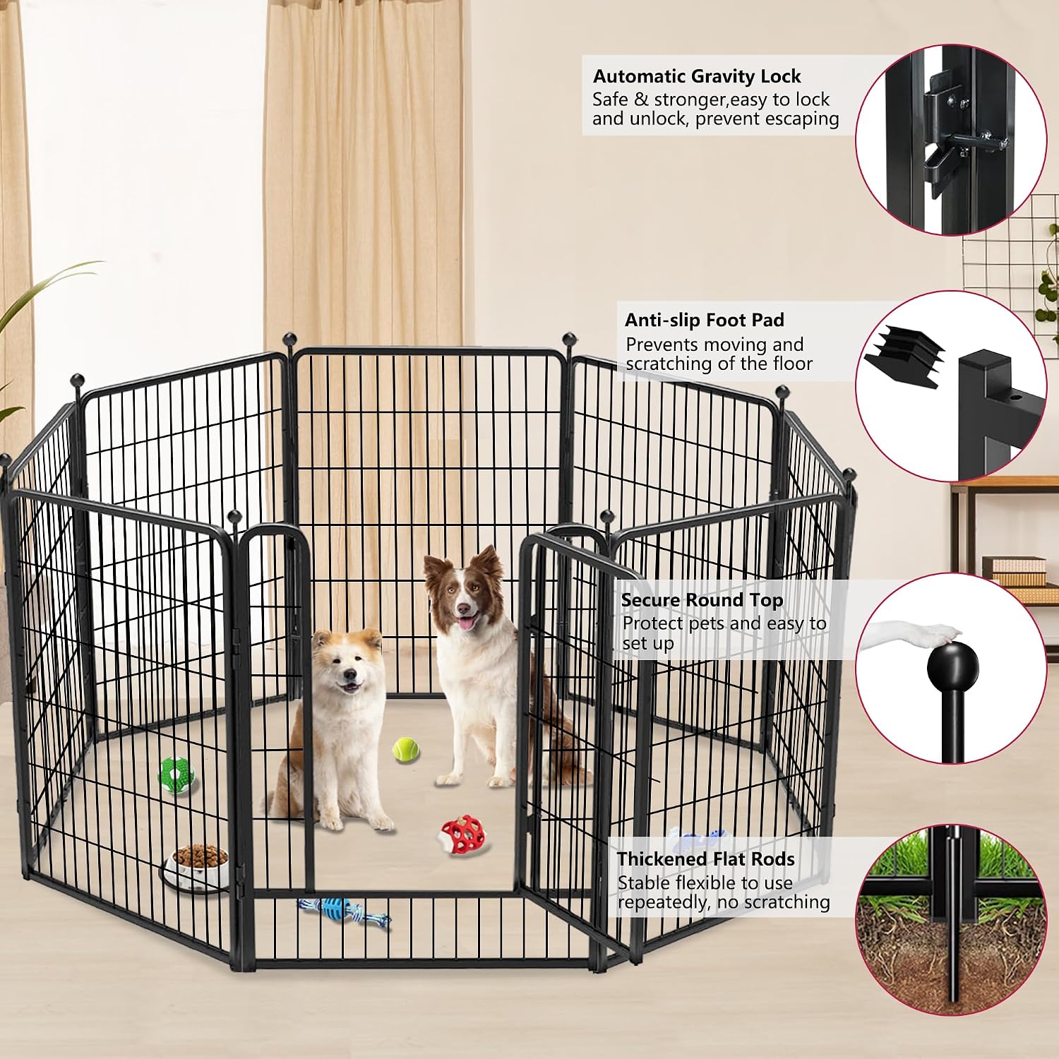 Dog Playpen Outdoor 40 inch 16 Panels Indoor Dog Pen for Large/Medium/Small Dogs Rustproof Metal Dog Fence Outdoor for Yard, Puppy Playpen with Door Portable Pet Fence for RV Camping Yard