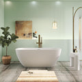59' Premium Matte White Solid Surface Freestanding Bathtub, Upgraded Modern Design Stand Alone Bath Tub with Overflow and Pop-up Drain