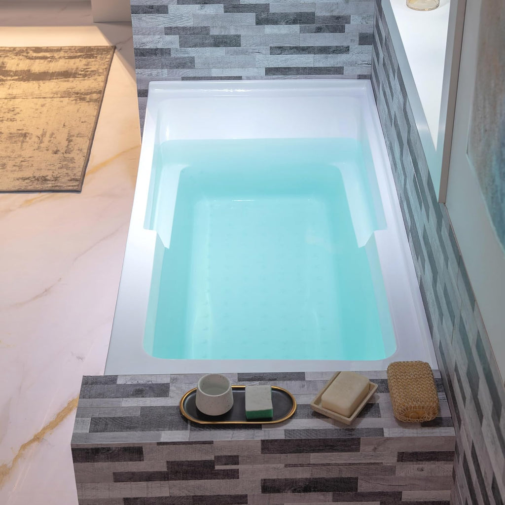 WOODBRIDGE 54' Acrylic Rectangular Alcove Soaking Bathtub in White with Right Drain, Chrome Pop-Up Drain Included BA5430R