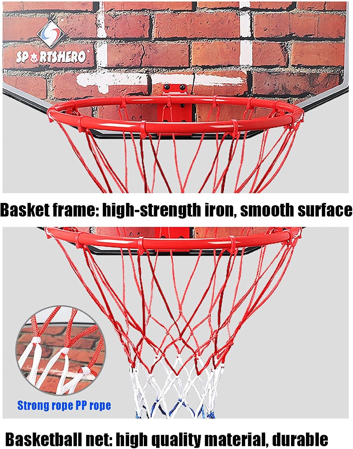 Basketball Rim Adult Youth Basketball Hoop, Outdoor Wall-Mounted Recreational Basketball Board, No Need to Punch Holes for Installation, 80x60 Cm (Color : Package 1)