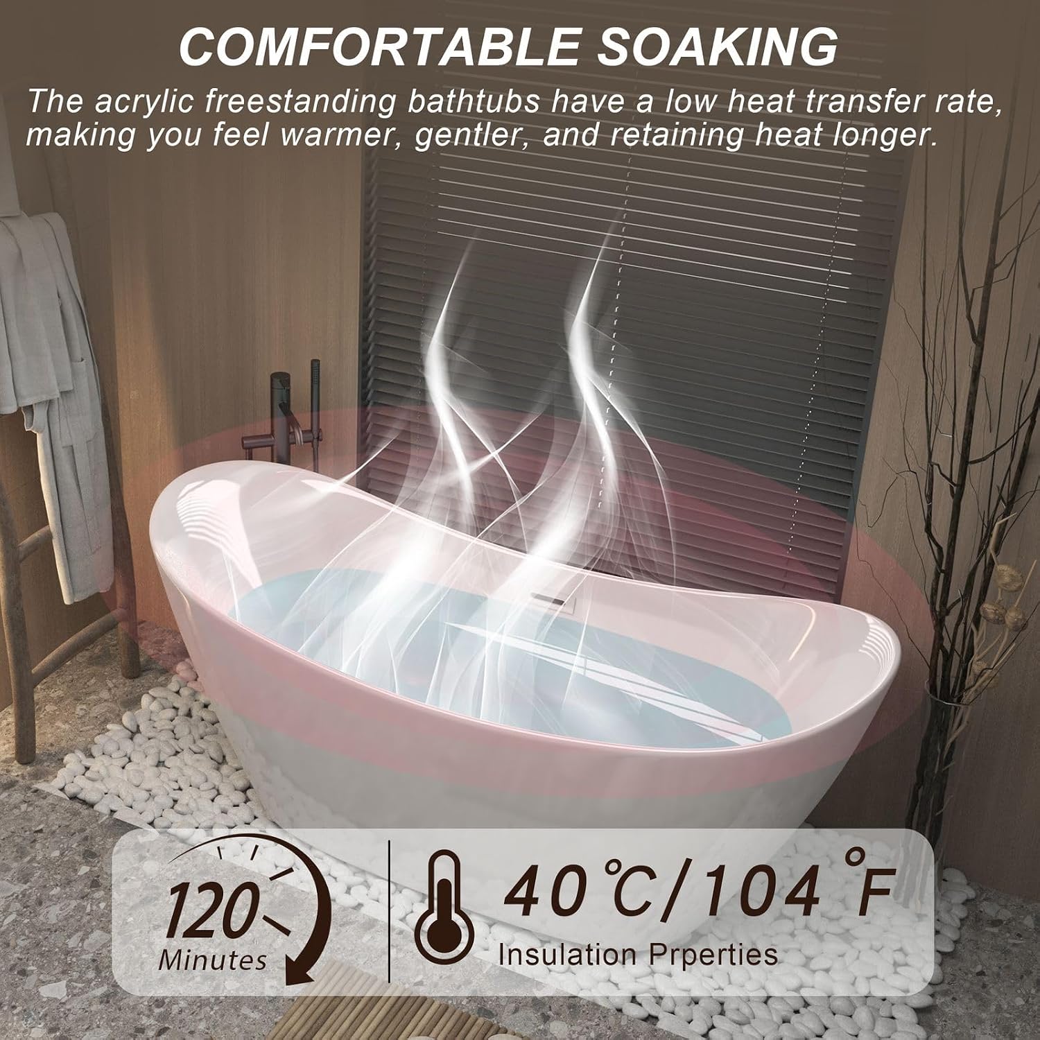 Freestanding Bathtub 67' Acrylic Contemporary Free Standing Tub Ship Shape Oval Acrylic Soaking Bath Tubs with Chrome Pop-Up Drain & Overflow, White