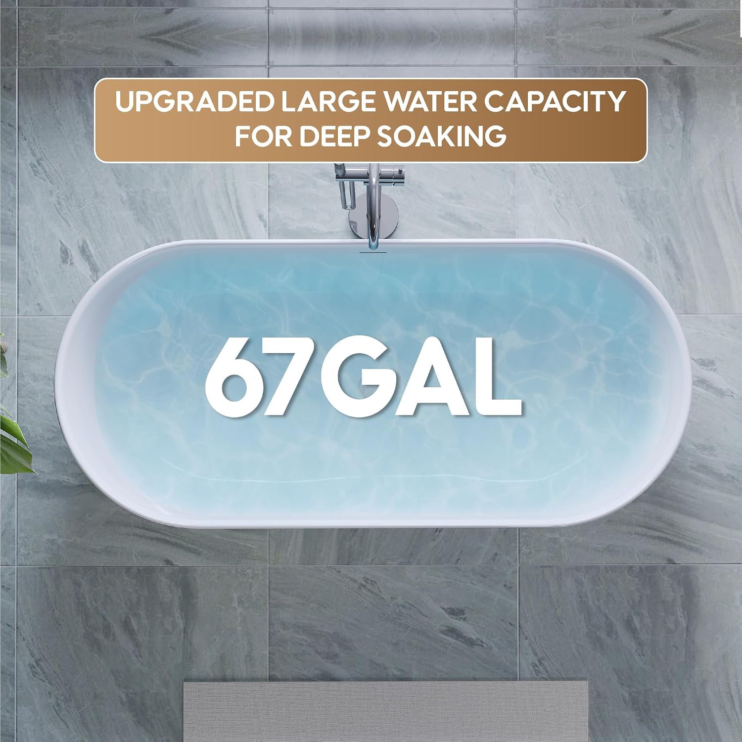 WELLFOR 60-Inch Freestanding Acrylic Bathtub with Chrome Bathtub Drain and Integrated Slotted Overflow, Freestanding Glossy White Soaking Bathtub, Acrylic Soaking Tub (Glossy White)