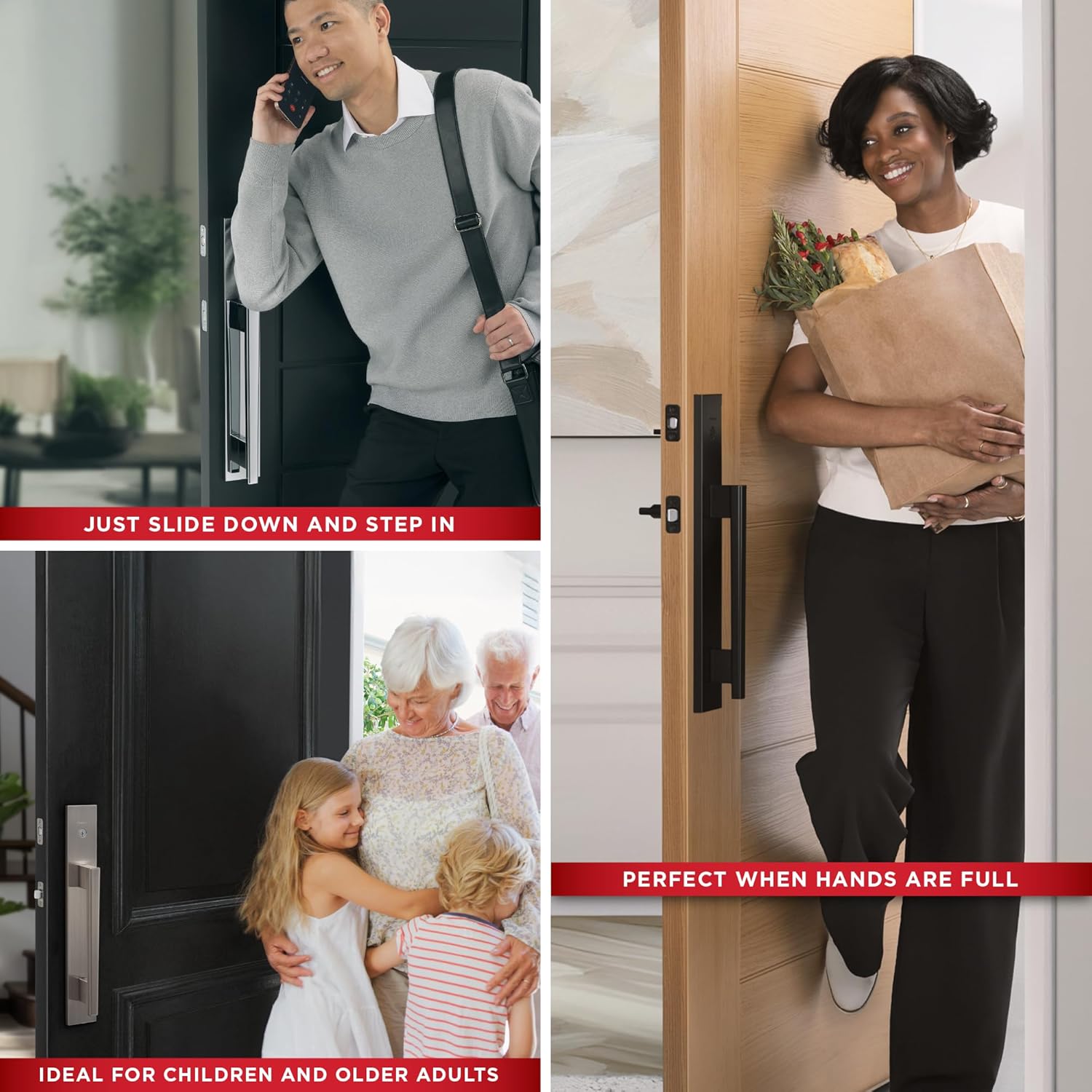 Kwikset Caerus Front Door Lock Handle and Deadbolt Set, Entry Handleset Exterior with Interior Lever, Matte Black, SmartKey Re-Key Security, with KwikSlide, Door Handle Backplate Full Escutcheon