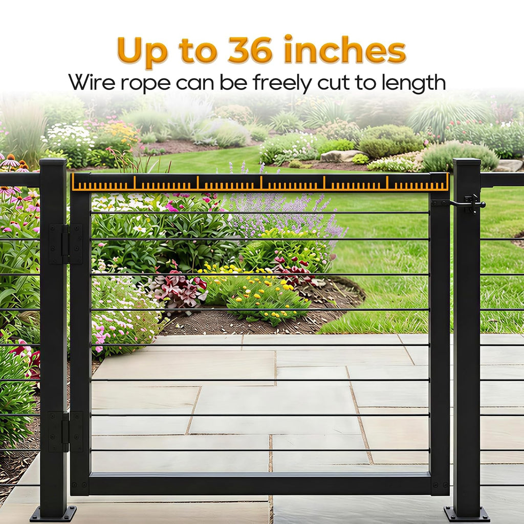Aluminum Cable Railing Gate 32.5' Height | Adjustable up to 36' Wide Black Powder-Coated Railing Gate with with Patented Pre-install Cable Railing Kit