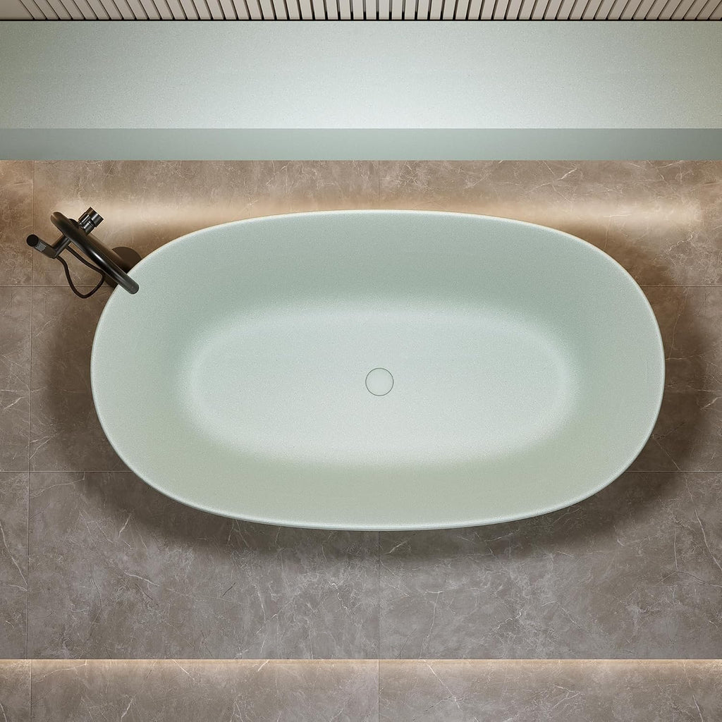47'' Freestanding Bathtub Resin Stone Soaking Bathtub Solid Tubs with Overflow and Pop up Drain