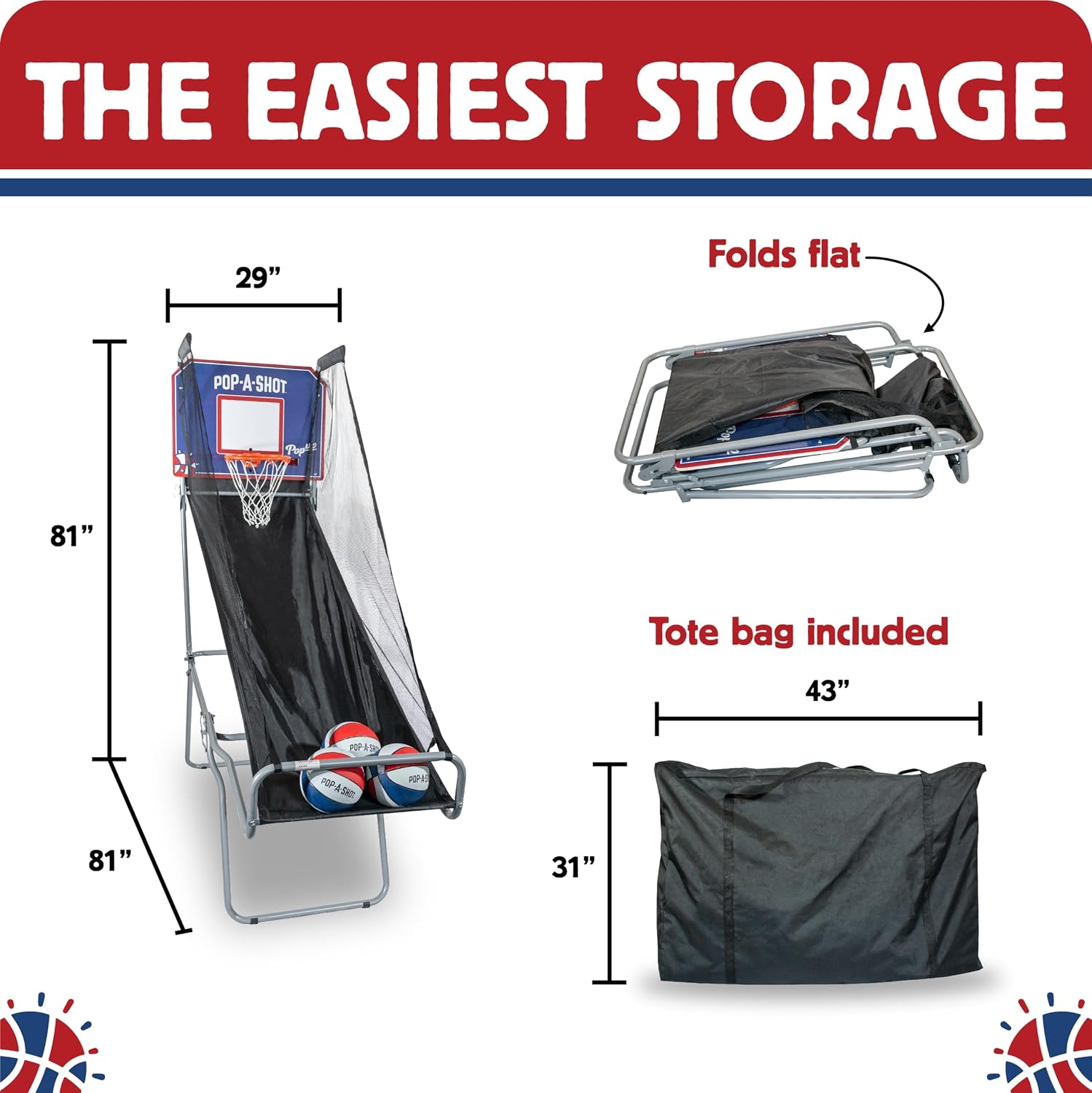 Pop-A-Shot - Pop-Up Game | Arcade Basketball Inside, Out, and On The Go | Infrared Sensor Scoring | 3 Balls | Foldable, Portable, Tote Bag Included