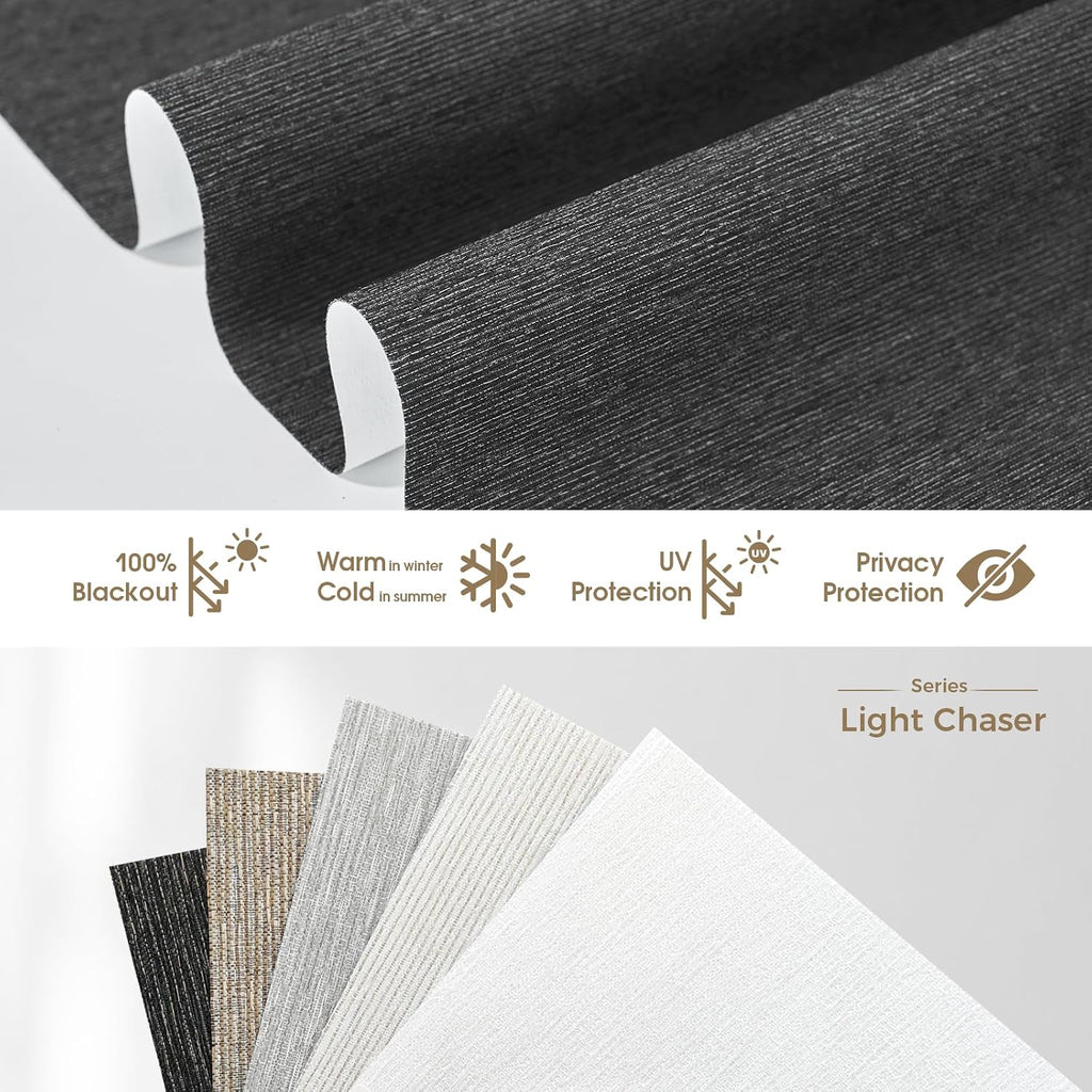 HeyBlinds Motorized Blinds with Remote, 100% Blackout Smart Blinds, Automatic Shades for Windows Compatible with Alexa Google and Homekit, Custom Size(Light Chaser-Anthracite BO)