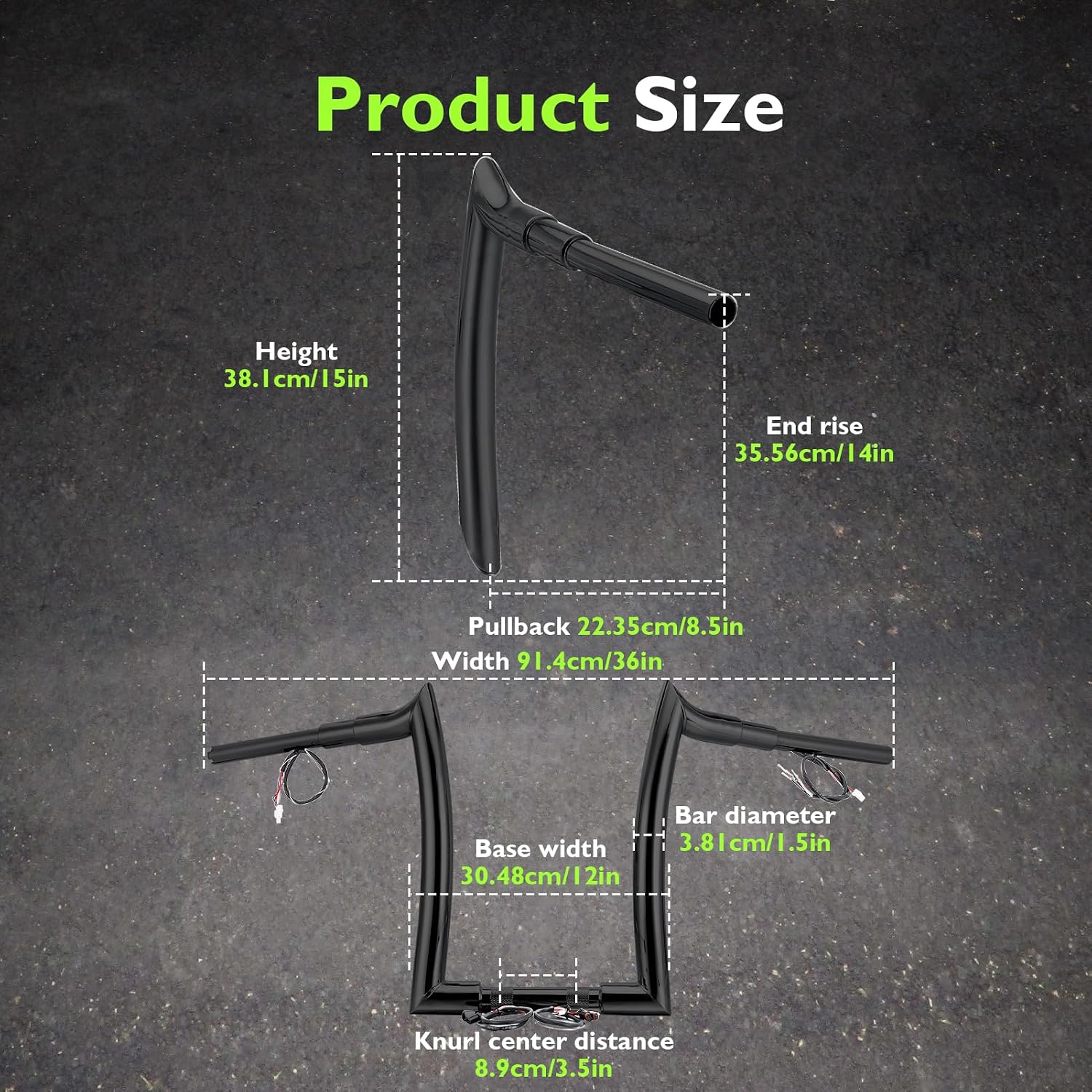 Mofun 14' Rise Pre-wired Handlebars Horn Style Ape Hangers 1.5' Fat 1' Clamp Compatible with Harley Softail 2011-2024 Sportster 2011-2022 Dyna 2012-2017 Touring Road King 2015-Later, Gloss Black