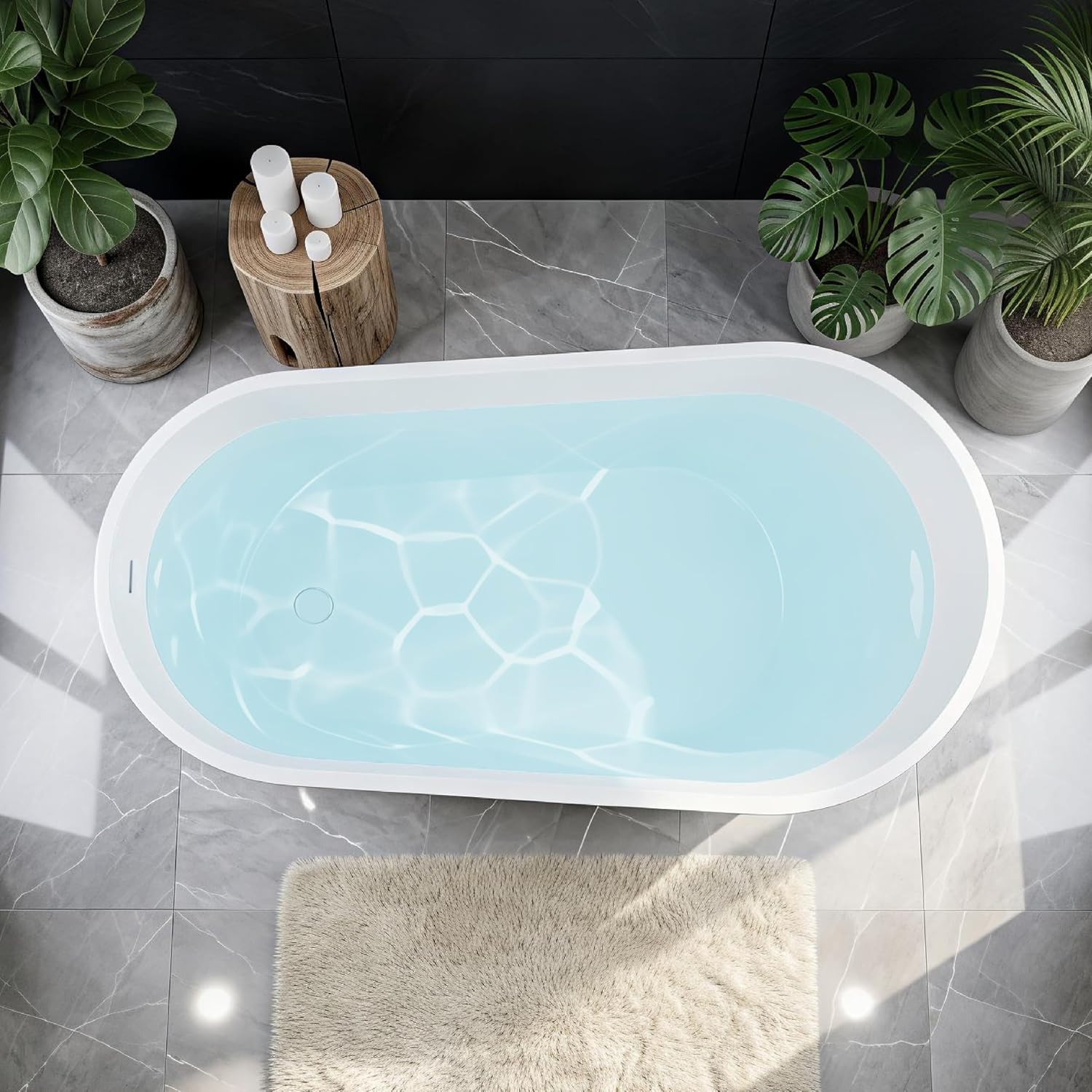Transolid Freestanding Soaking Acrylic Bathtub with Center Drain | Bath Pillow | Non-Porous Acrylic | 10-Year Warranty (Gloss White, 59' Aaliyah)