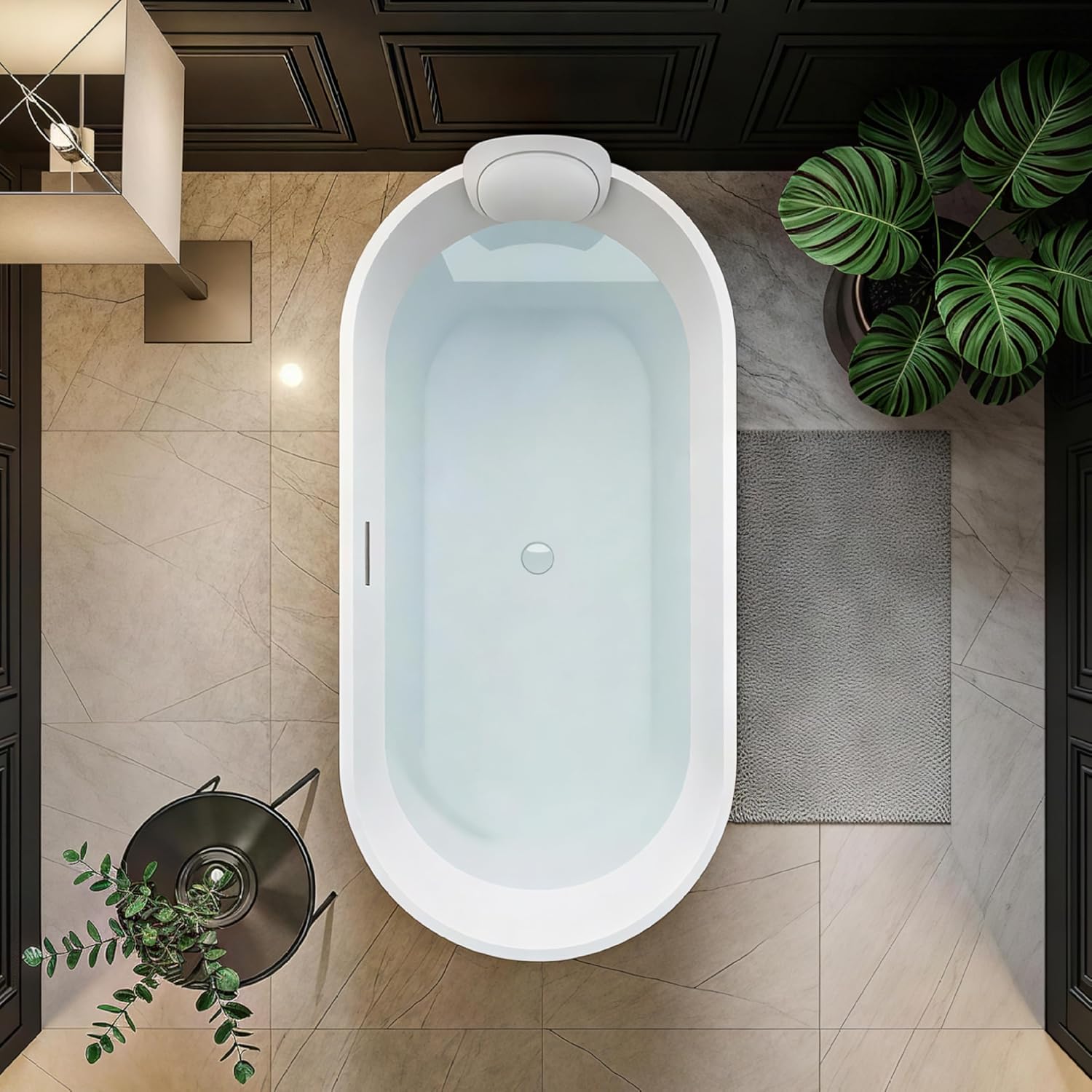 Transolid Maris 59 in. Freestanding Deep Soaking Bathtub | 31 in. Wide Acrylic Flatbottom | Center Drain | Bath Pillow Included | 23 in. Confirmed Soak Depth | Matte White | K-AFTM5931-M31