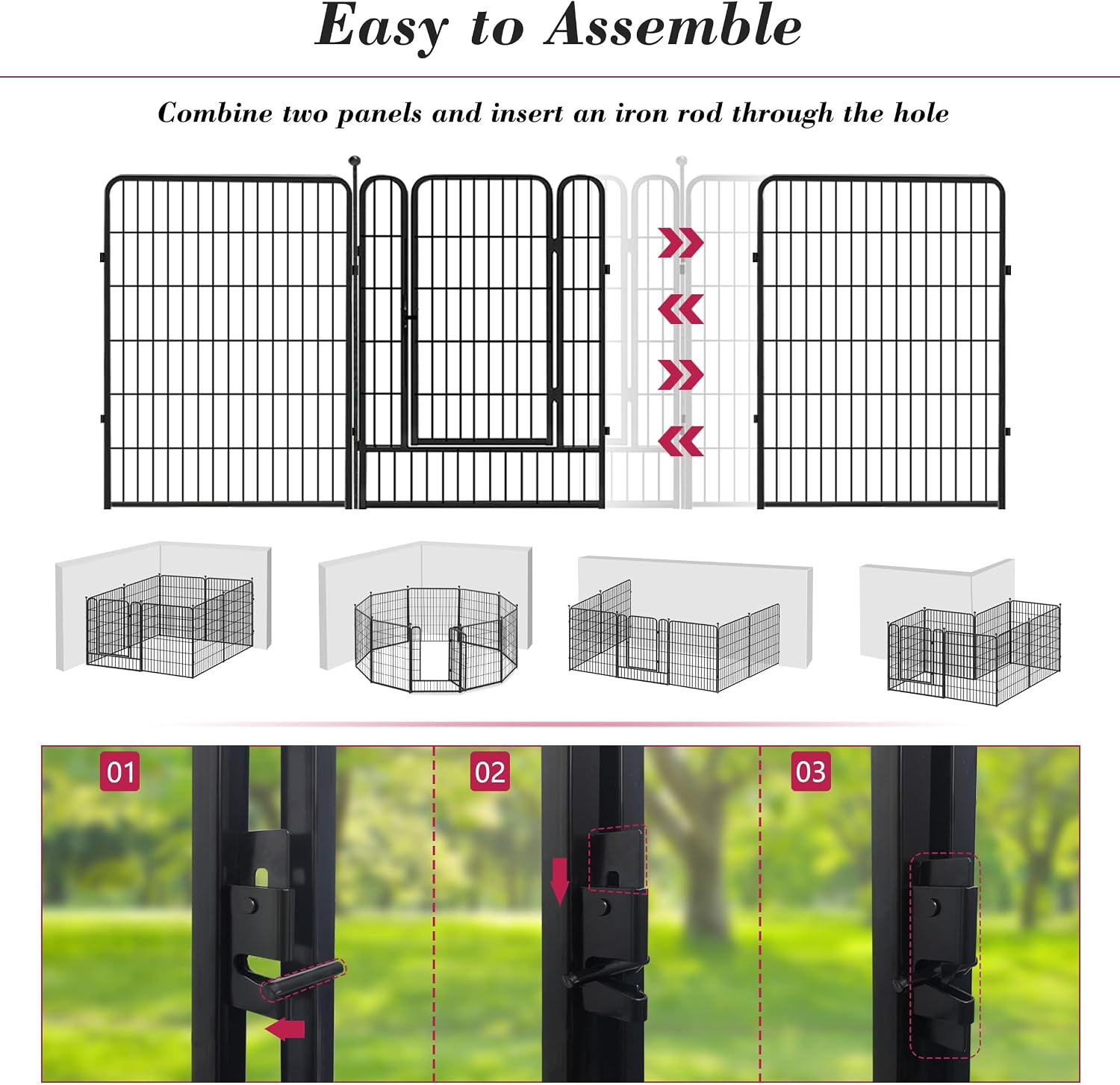 Dog Playpen, 40 inch 8 Panels Dog Fence Outdoor Heavy Duty Dog Pen for Large/Medium/Small Dogs, Indoor Puppy Playpen with Door Portable Pet Fence for RV Camping, Yard