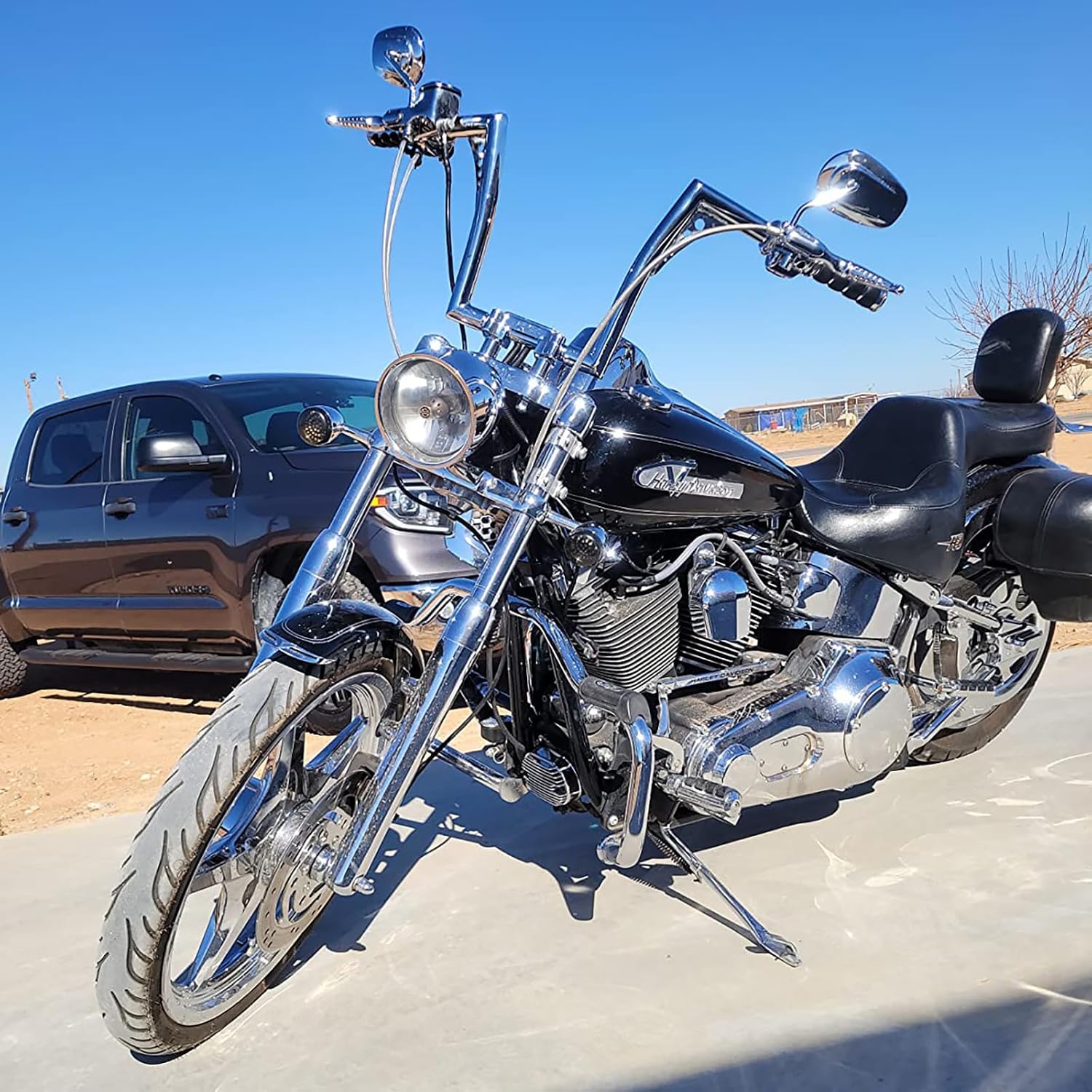 12' Rise Handlebar Ape Bar 1-1/4' Motorcycle Handle Bar Replacement for Harley Davidson Sportster 1984-2022 Road King 1994-2022 Road Glide 1998-2013 Softail 1984-2024 Dyna 1993-2017, Chrome