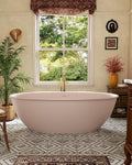 CASAINC 67' Solid Surface Free Standing Tub Blush Beige Stone Resin Freestanding Bathtub Soaking Tub with Drain, Drain Hose & Sanding Paper