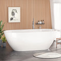 Zevemomo 63 inch Freestanding Bathtub, Acrylic Free Standing Soaking Bathroom Tub with Brushed Nickel-Finished Overflow and Anti-Clogging Drain, Easy Installation, White