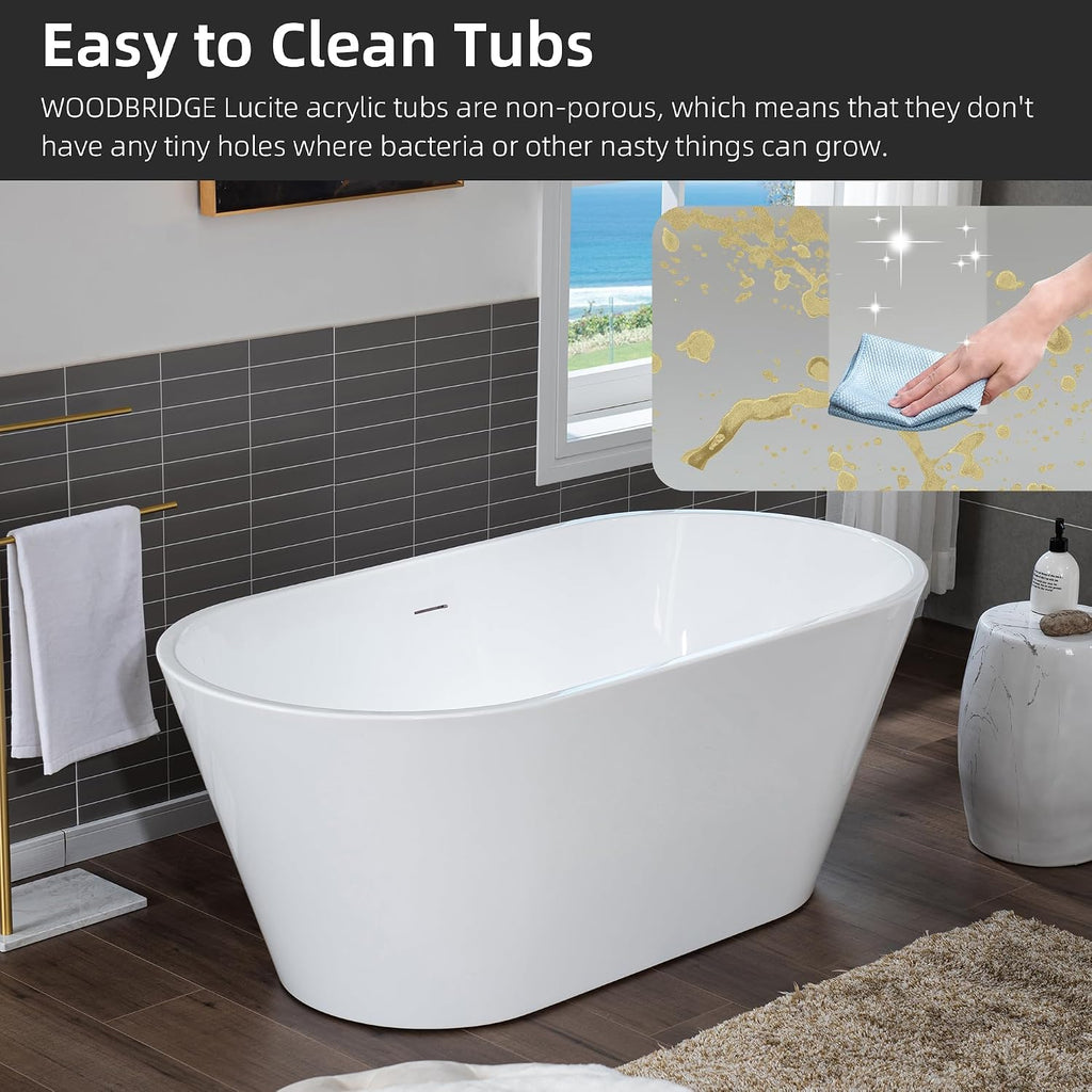 WOODBRIDGE 59 X 29.5 X 22.8' freestanding soaking bathtub with matte black drain included, White WE009