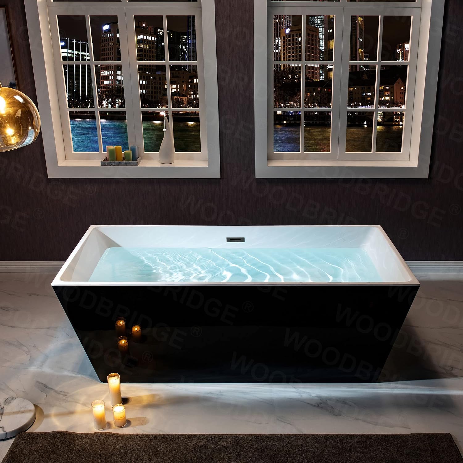 WOODBRIDGE 67' Acrylic Freestanding Bathtub Contemporary Soaking Black Tub with Matte Black Overflow and Drain，BTA1812-MB