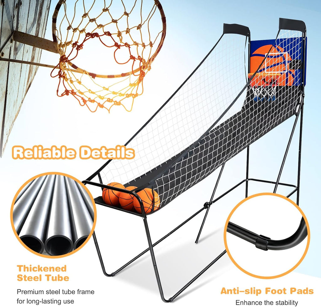 Giantex Foldable Electronic Arcade Basketball Game, with Electronic Scorer, Buzzer, 3 Basketballs, Pump, Indoor Single Shot Basketball Game for Adults, Kids