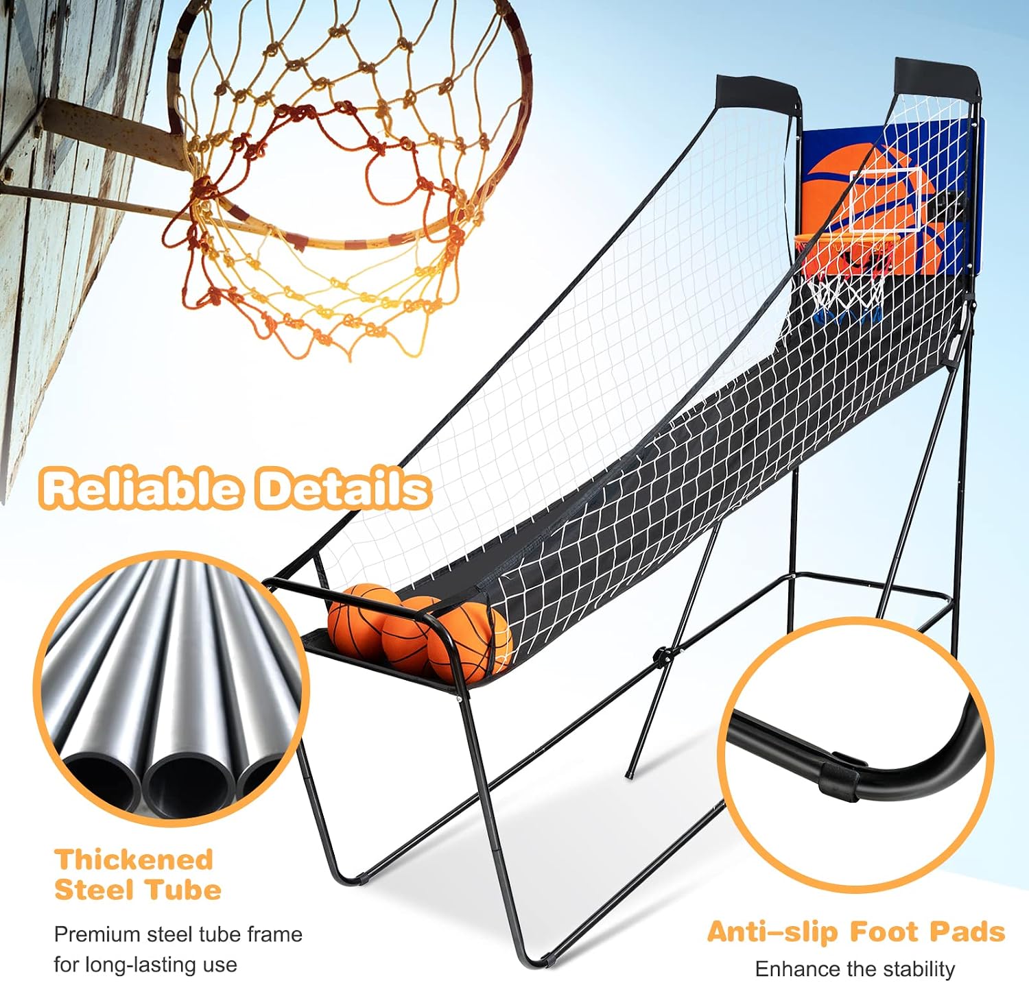 Giantex Foldable Electronic Arcade Basketball Game, with Electronic Scorer, Buzzer, 3 Basketballs, Pump, Indoor Single Shot Basketball Game for Adults, Kids