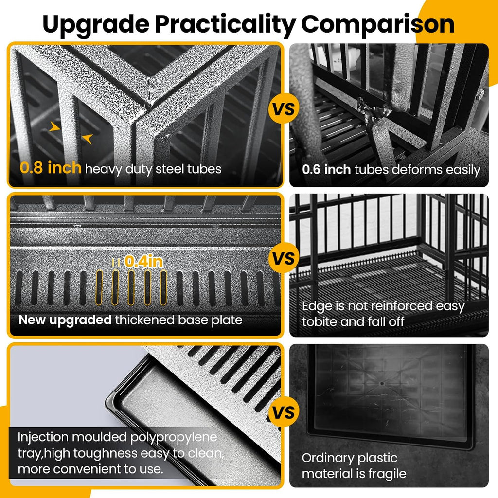 Oranland 38 inch Heavy Duty Indestructible Dog Crate,2025 New Upgraded Reinforced Baseplate for Large Dogs,XL Dog Crate for High Anxiety Dogs/Max Load Capacity 200lbs/Double Door with Wheels（Silver）