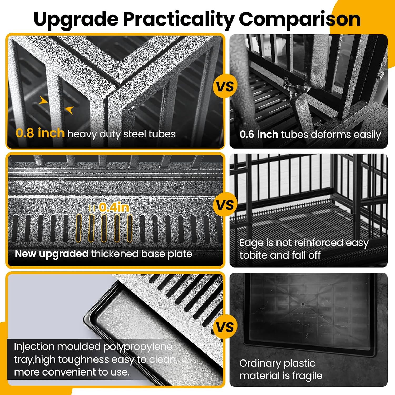 Oranland 38 inch Heavy Duty Indestructible Dog Crate,2025 New Upgraded Reinforced Baseplate for Large Dogs,XL Dog Crate for High Anxiety Dogs/Max Load Capacity 200lbs/Double Door with Wheels（Silver）