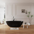 71' Premium Solid Surface Freestanding Bathtub,Oval Shape Stone Resin Soaking Tub with Overflow and Pop-up Drain, Matte Black