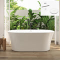 FerdY Mauritius 59' Acrylic Freestanding Tub, Oval Contemporary Soaker Tub, Extra Deep Bathtub, Gloss White Drainage and Minimalist Linear Design Overflow, Modern White, cUPC Certified