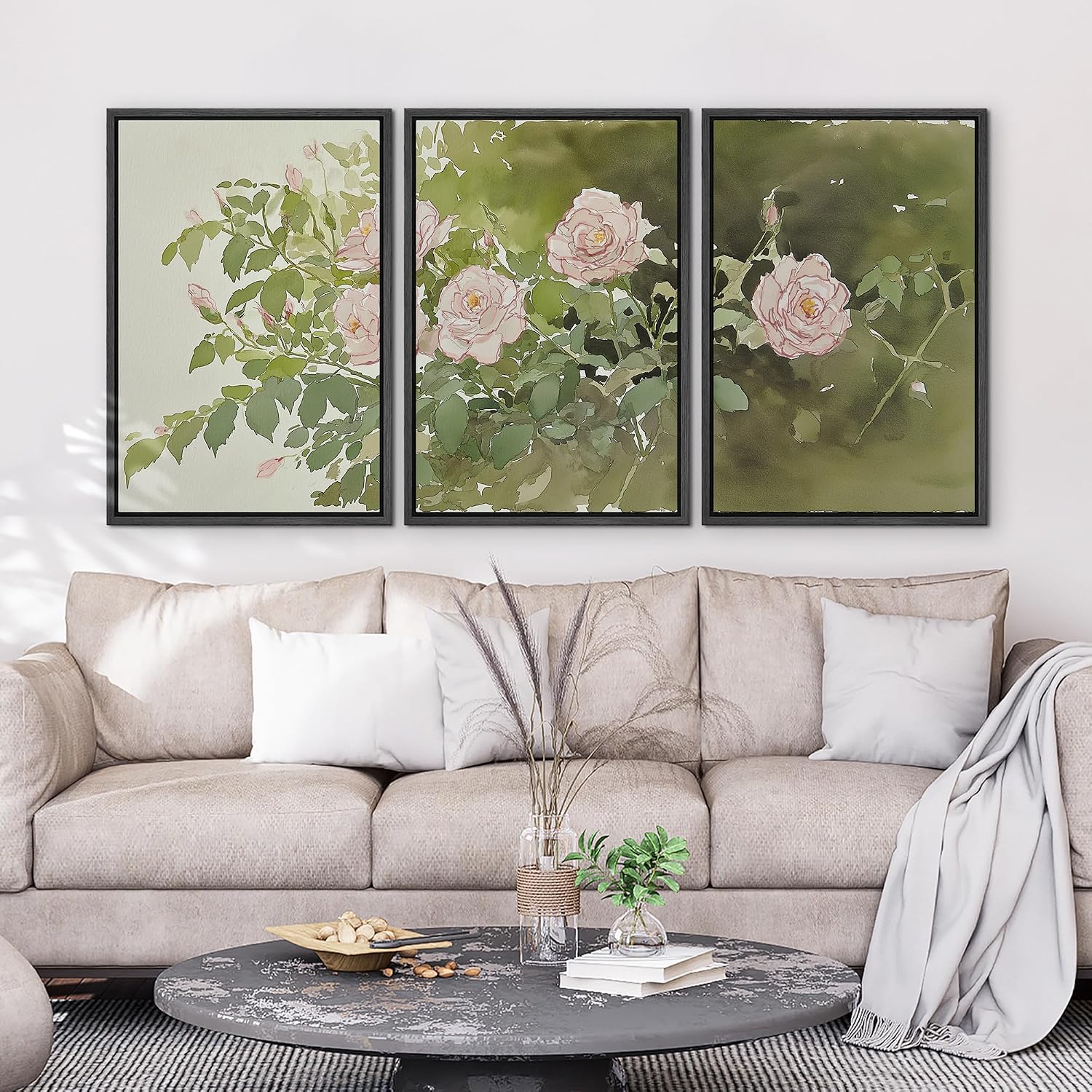 wall26 Framed Print Wall Art Set Blush Pink Rose Garden Botanical Decorative Minimal Relax/Zen for Living Room, Bedroom, Office - 16'x24'x3 BLACK