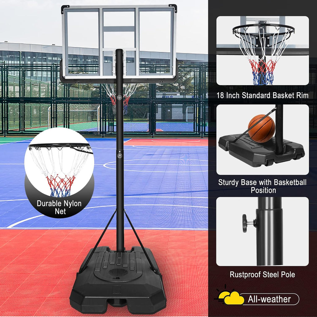 Basketball Hoop, 6.5-10ft Adjustable Height Basketball Hoop Outdoor, Basketball Hoop Indoor Portable Basketball Hoop Goal Court System with 44 Inch Backboard and Basketball Net