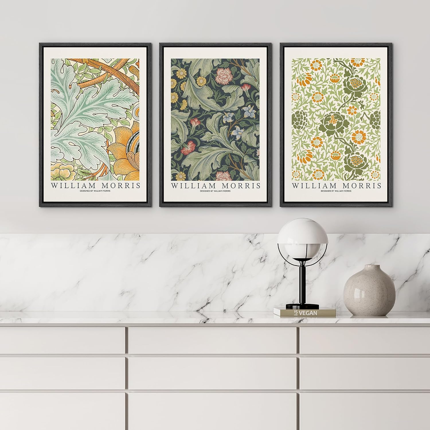 wall26 Framed Canvas Print Wall Art Set William Morris Flower Tapestry Posters Nature Wilderness Illustrations Modern Art Decorative Floral Botanical Minimal Calm for Bedroom - 16'x24'x3 Black